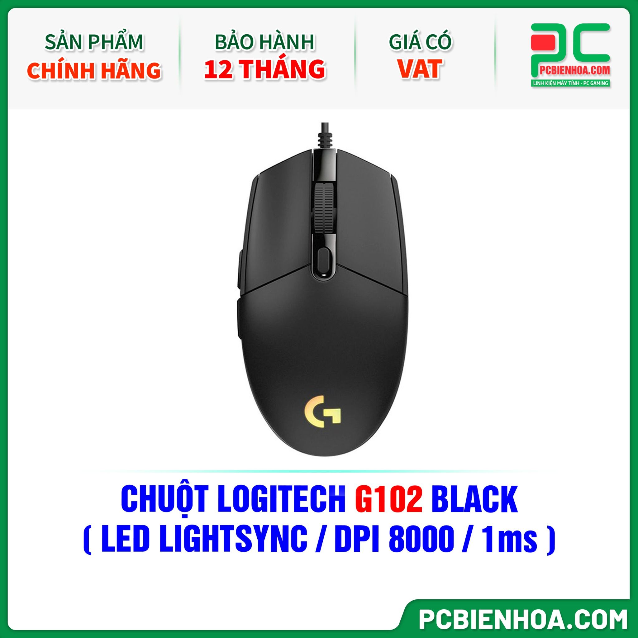 CHUỘT LOGITECH G102 BLACK ( LED LIGHTSYNC / DPI 8000 / 1ms )