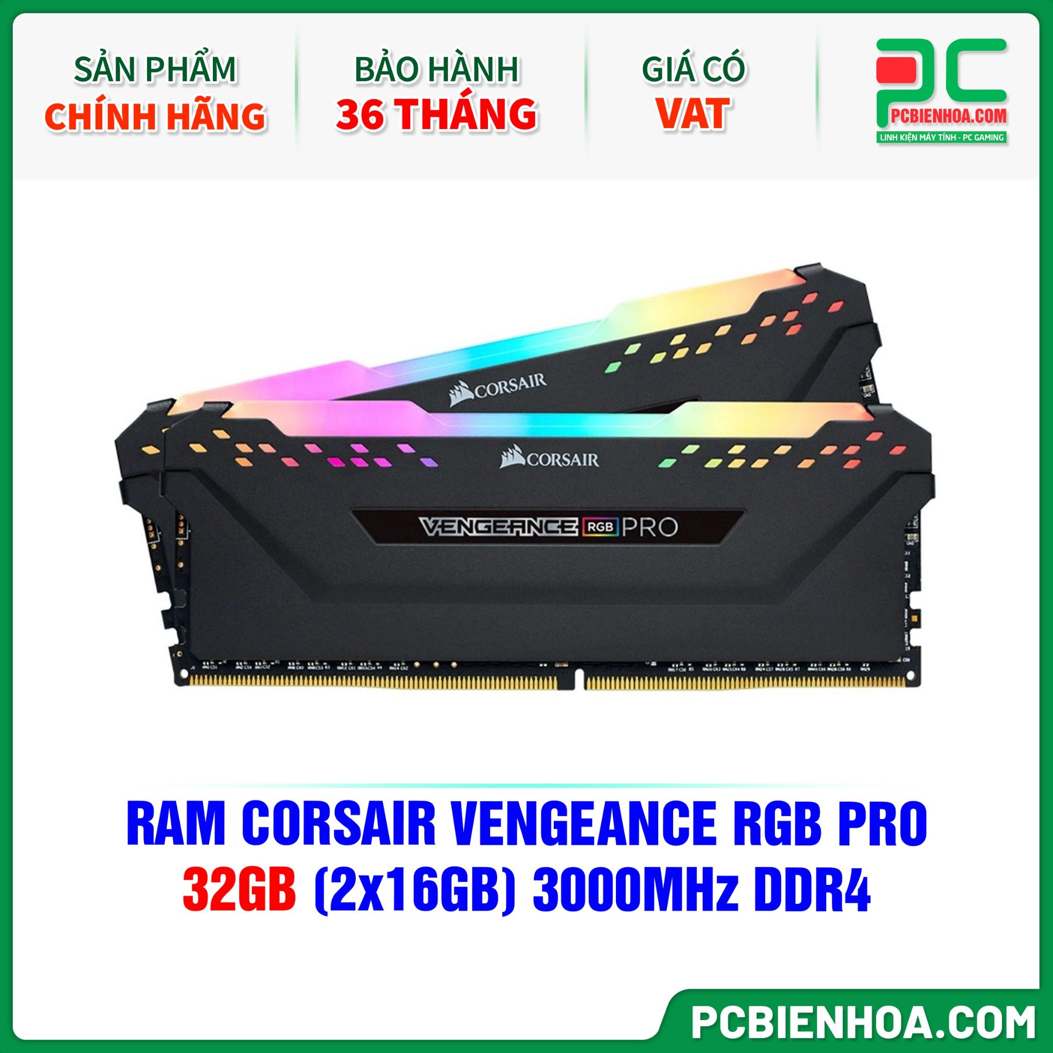 RAM CORSAIR VENGEANCE RGB PRO 32GB (2x16GB) 3000MHz DDR4