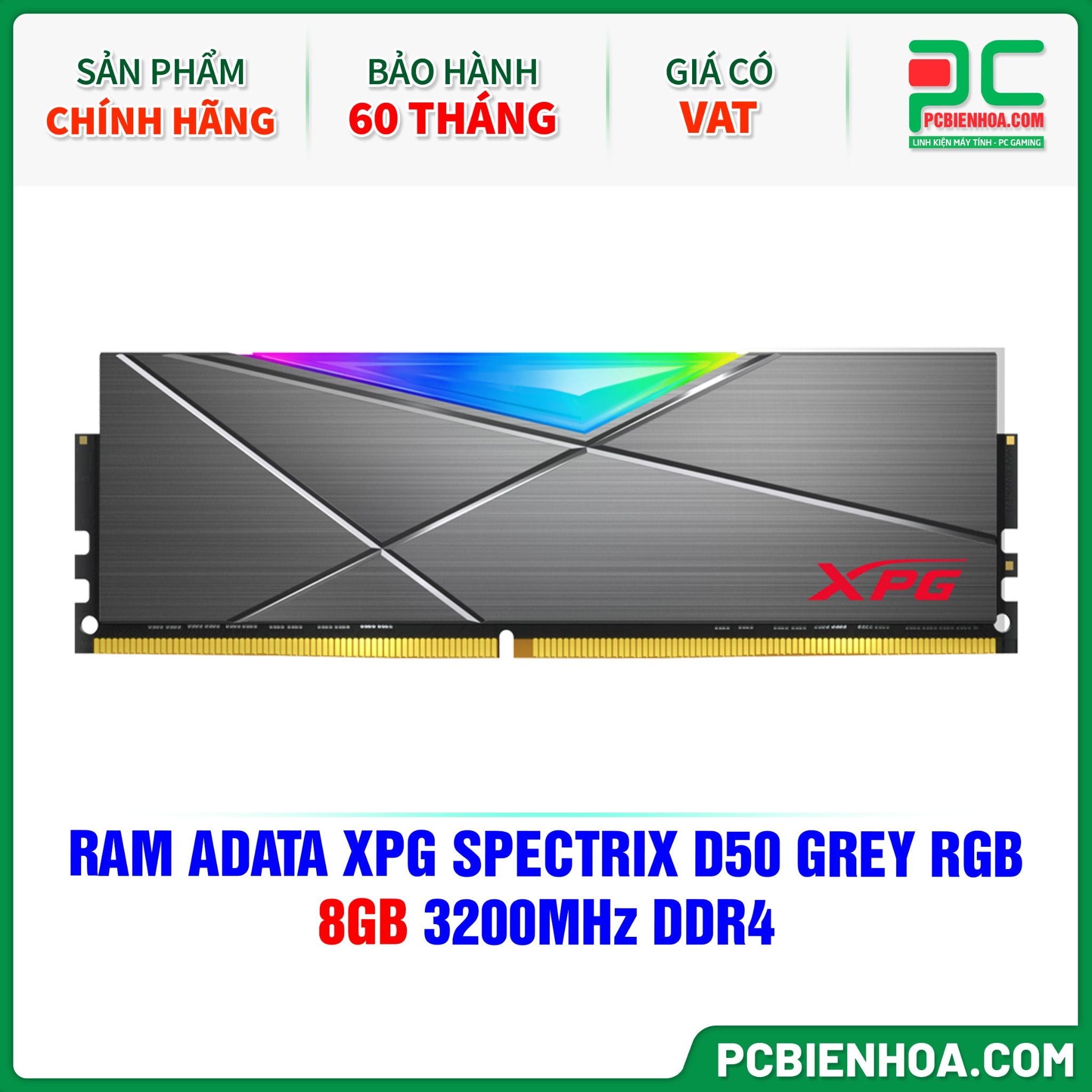RAM ADATA XPG SPECTRIX D50 GREY RGB - 8GB 3200MHz DDR4