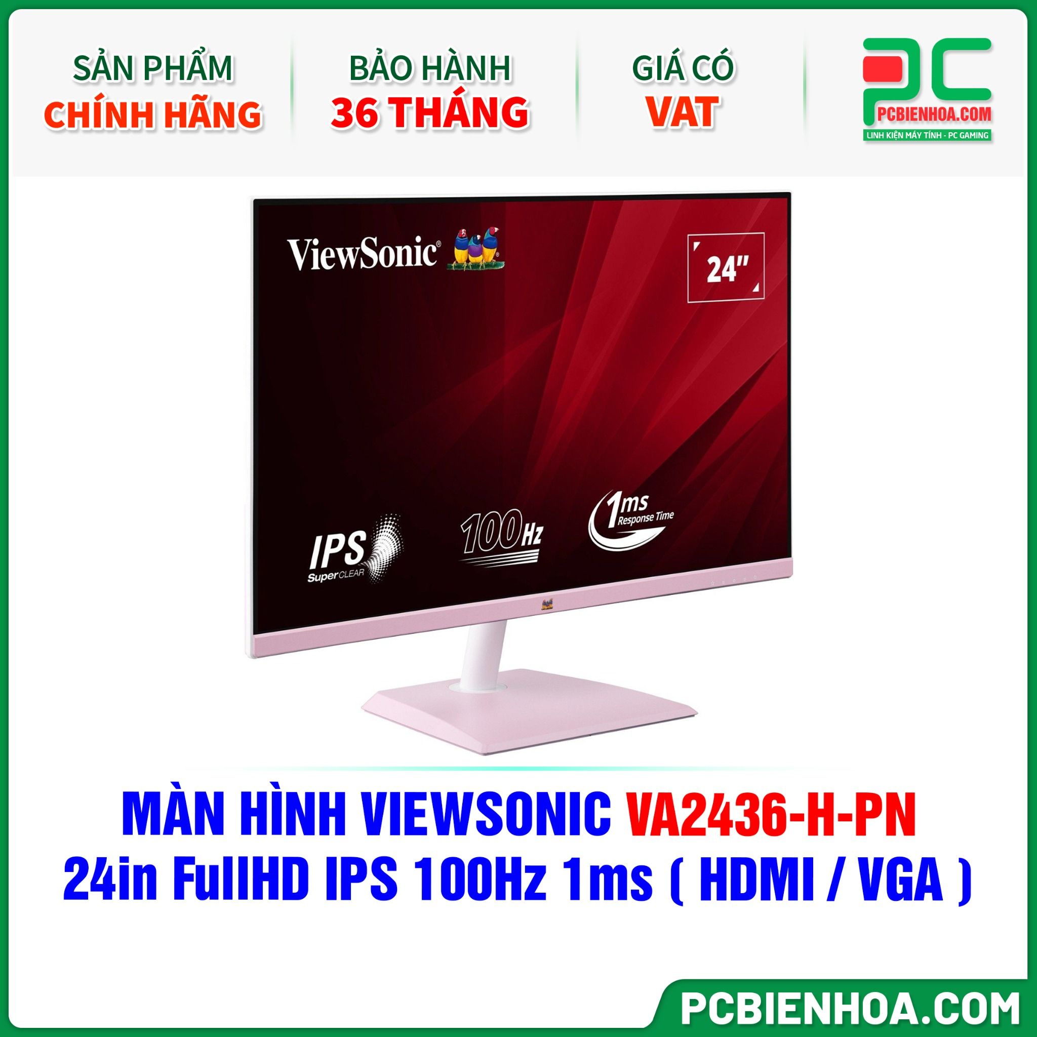 MÀN HÌNH VIEWSONIC VA2436-H-PN MÀU HỒNG - 24in FullHD IPS 100Hz 1ms ( HDMI / VGA )