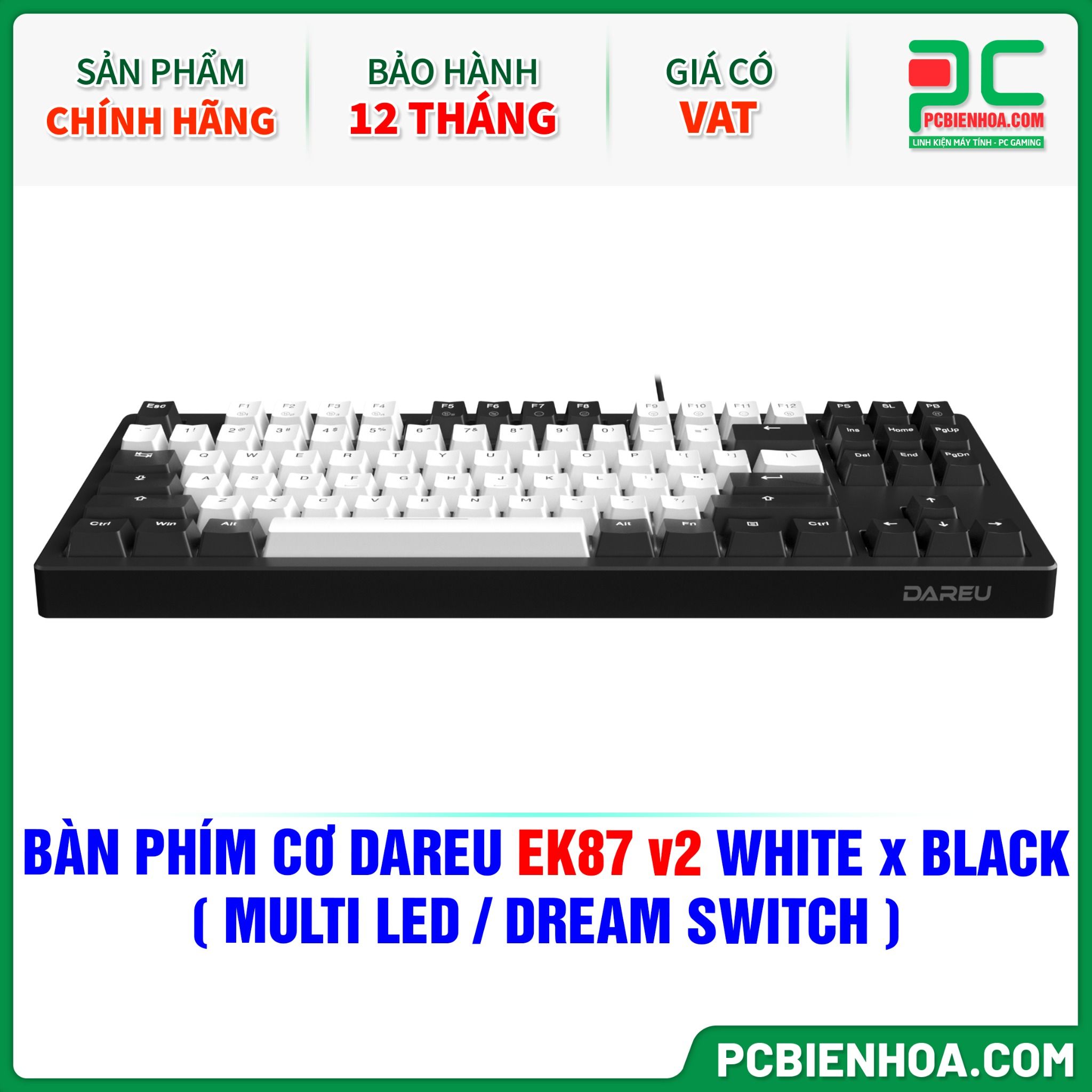 BÀN PHÍM CƠ DAREU EK87 v2 WHITE x BLACK ( MULTI LED / DREAM SWITCH )