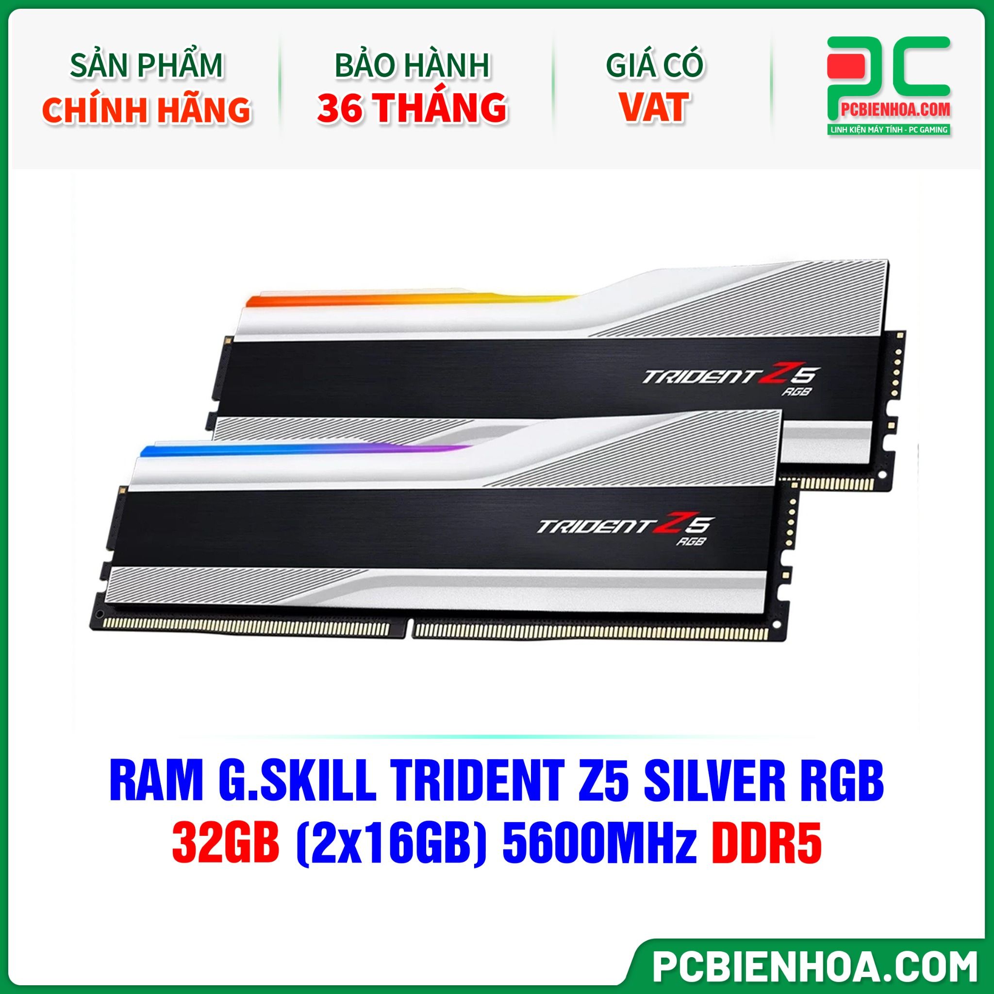 RAM G.SKILL TRIDENT Z5 SILVER RGB - 32GB (2x16GB) 5600MHz DDR5 ( F5-5600J4040C16GX2-TZ5RS )