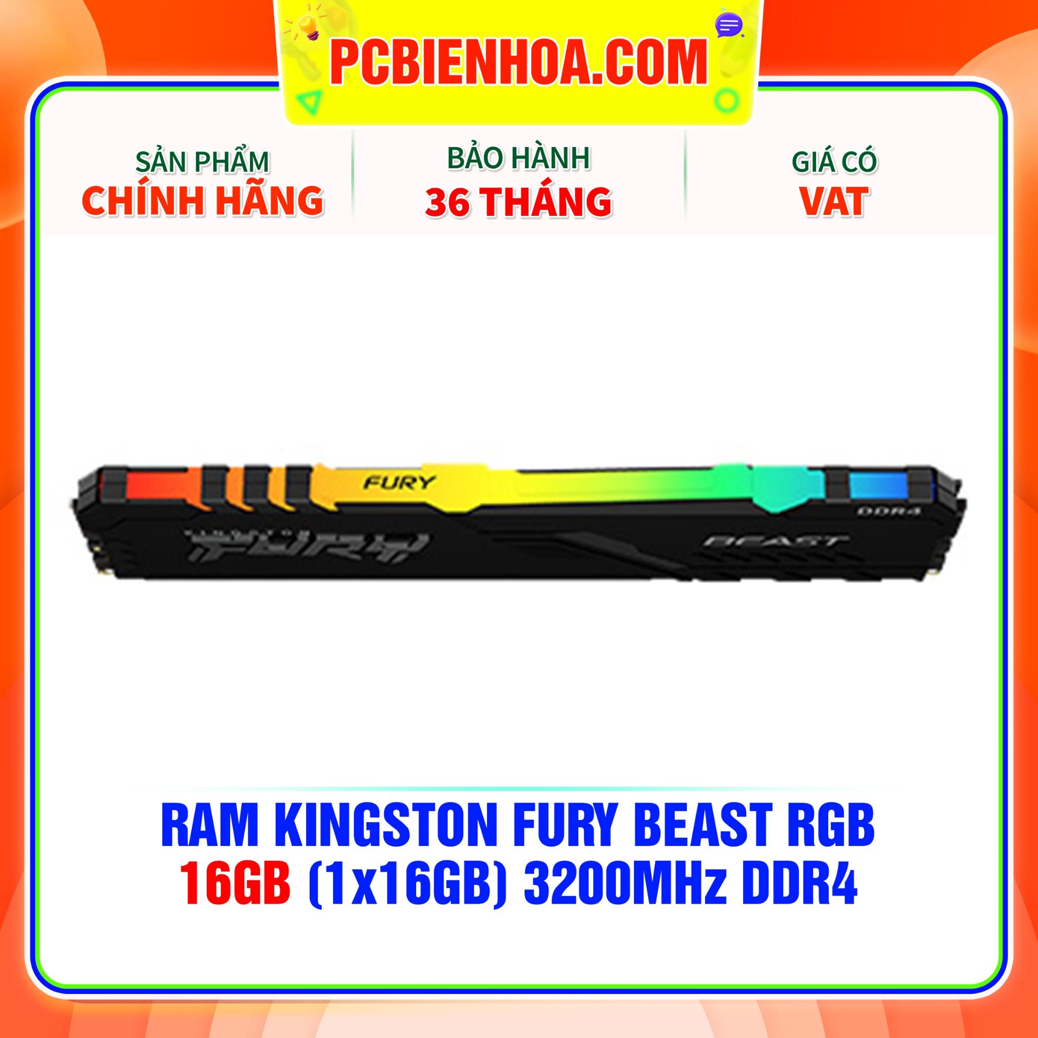  RAM KINGSTON FURY BEAST RGB 16GB (1x16GB) 3200MHz DDR4 ( KF432C16BBA/16 ) 