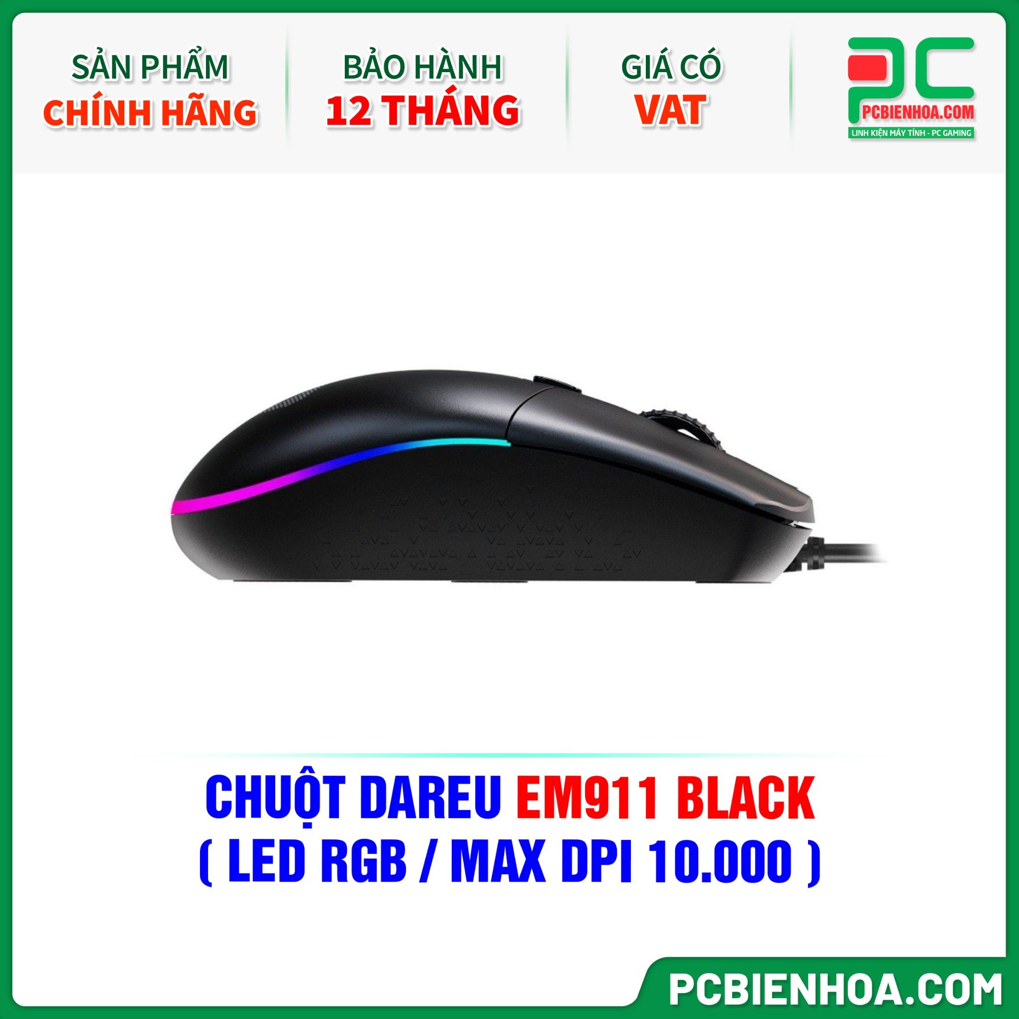 CHUỘT DAREU EM911 BLACK ( LED RGB / MAX DPI 10.000 )