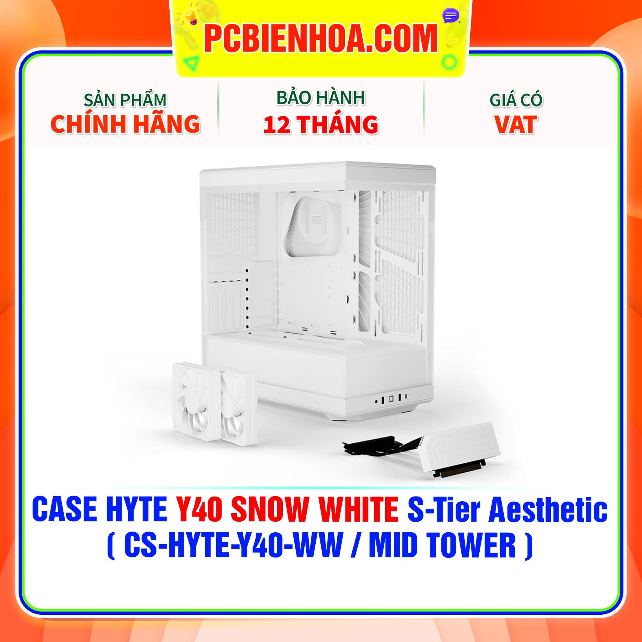  CASE HYTE Y40 SNOW WHITE S-Tier Aesthetic - SẴN DÂY RISER PCIe 4.0 & 2 FAN 12CM ( CS-HYTE-Y40-WW / MID TOWER ) 