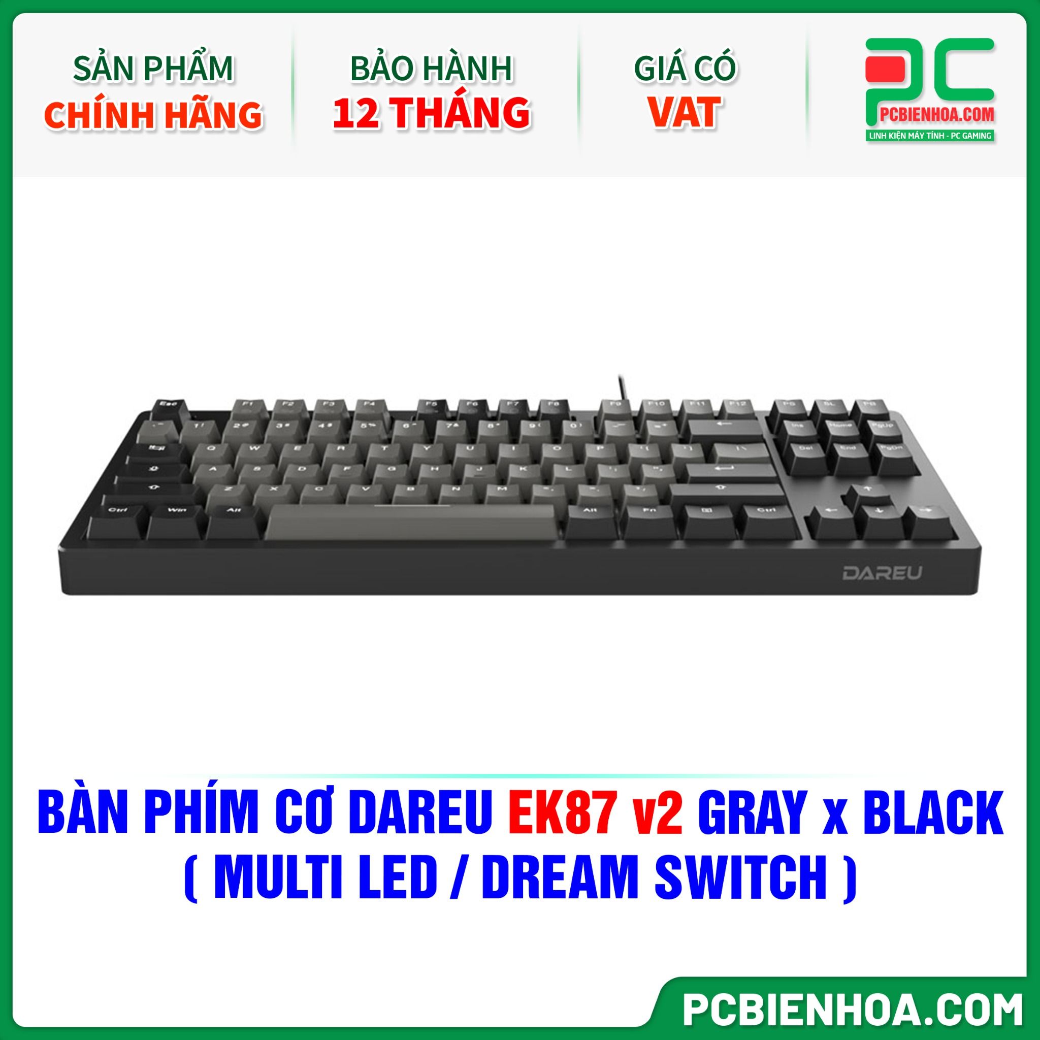 BÀN PHÍM CƠ DAREU EK87 v2 GRAY x BLACK ( MULTI LED / DREAM SWITCH )