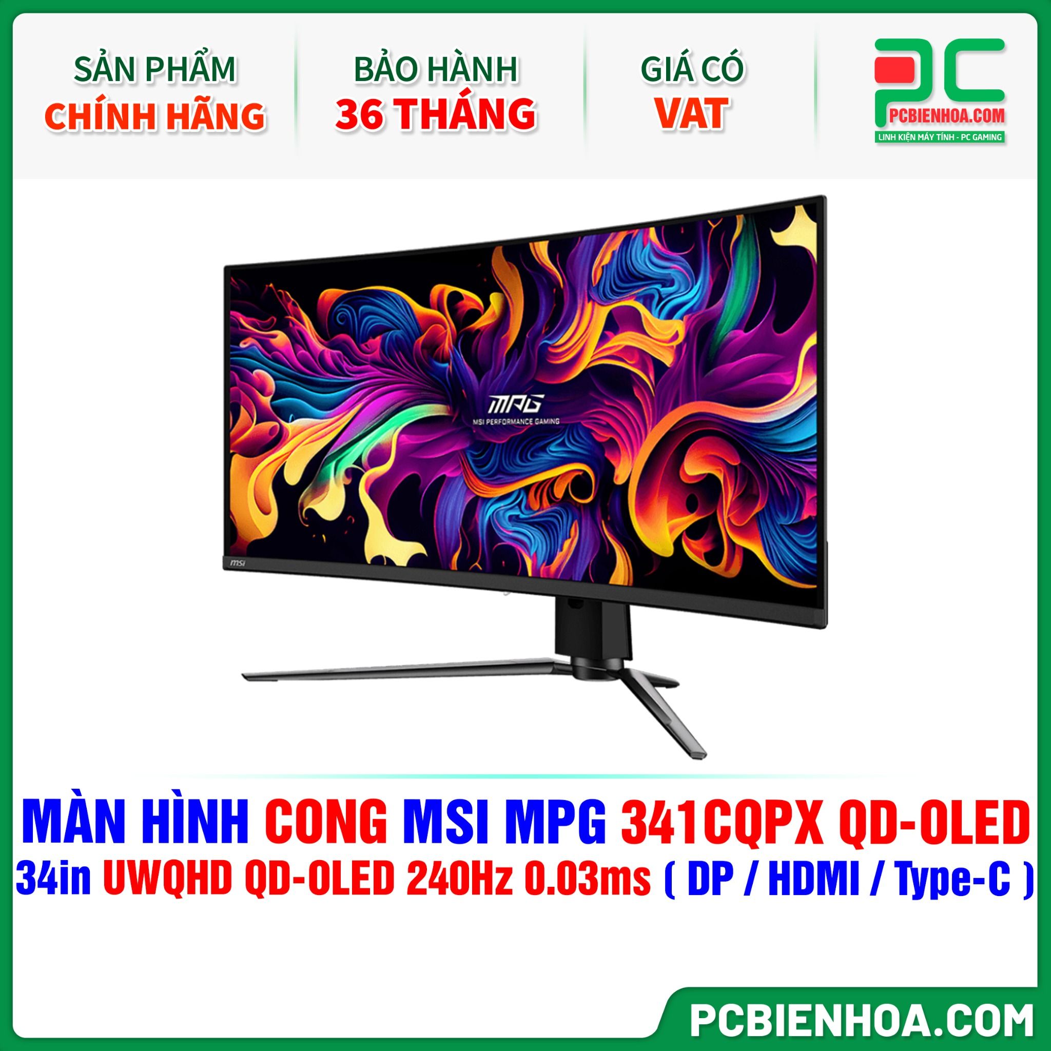 MÀN HÌNH CONG MSI MPG 341CQPX QD-OLED - 34in UWQHD QD-OLED 240Hz 0.03ms ( DP / HDMI / USB Type-C )
