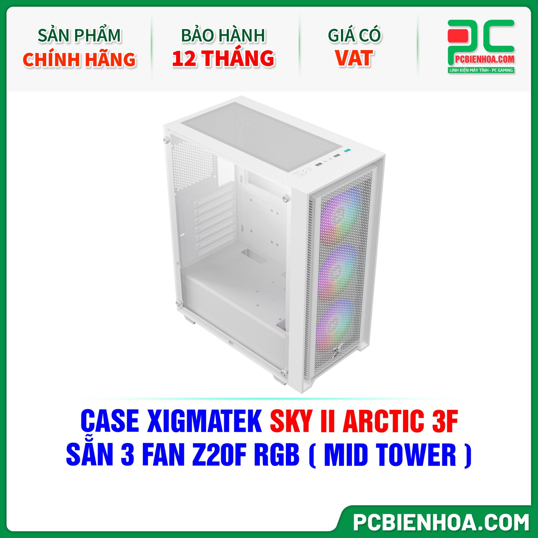 CASE XIGMATEK SKY II ARCTIC 3F - SẴN 3 FAN Z20F RGB ( MID TOWER - EN44205 )