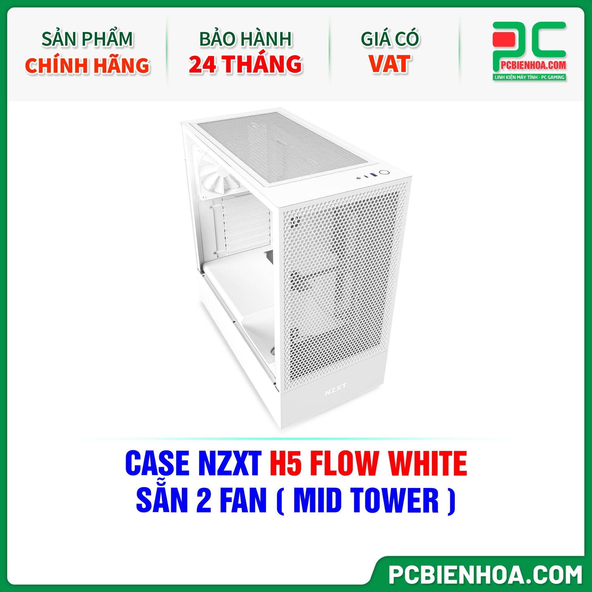 CASE NZXT H5 FLOW WHITE - SẴN 2 FAN ( MID TOWER )
