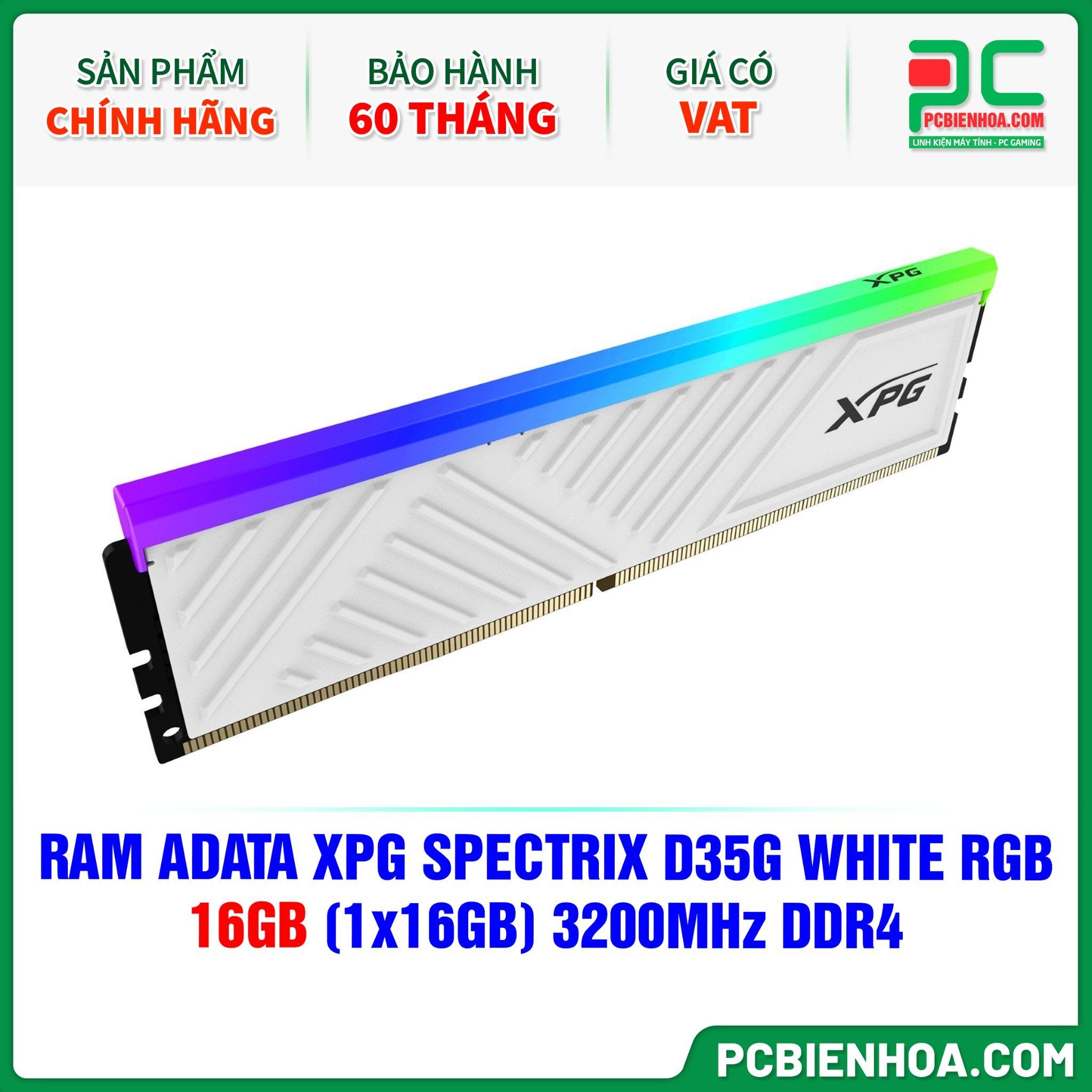 RAM ADATA XPG SPECTRIX D35G WHITE RGB - 16GB (1x16GB) 3200MHz DDR4