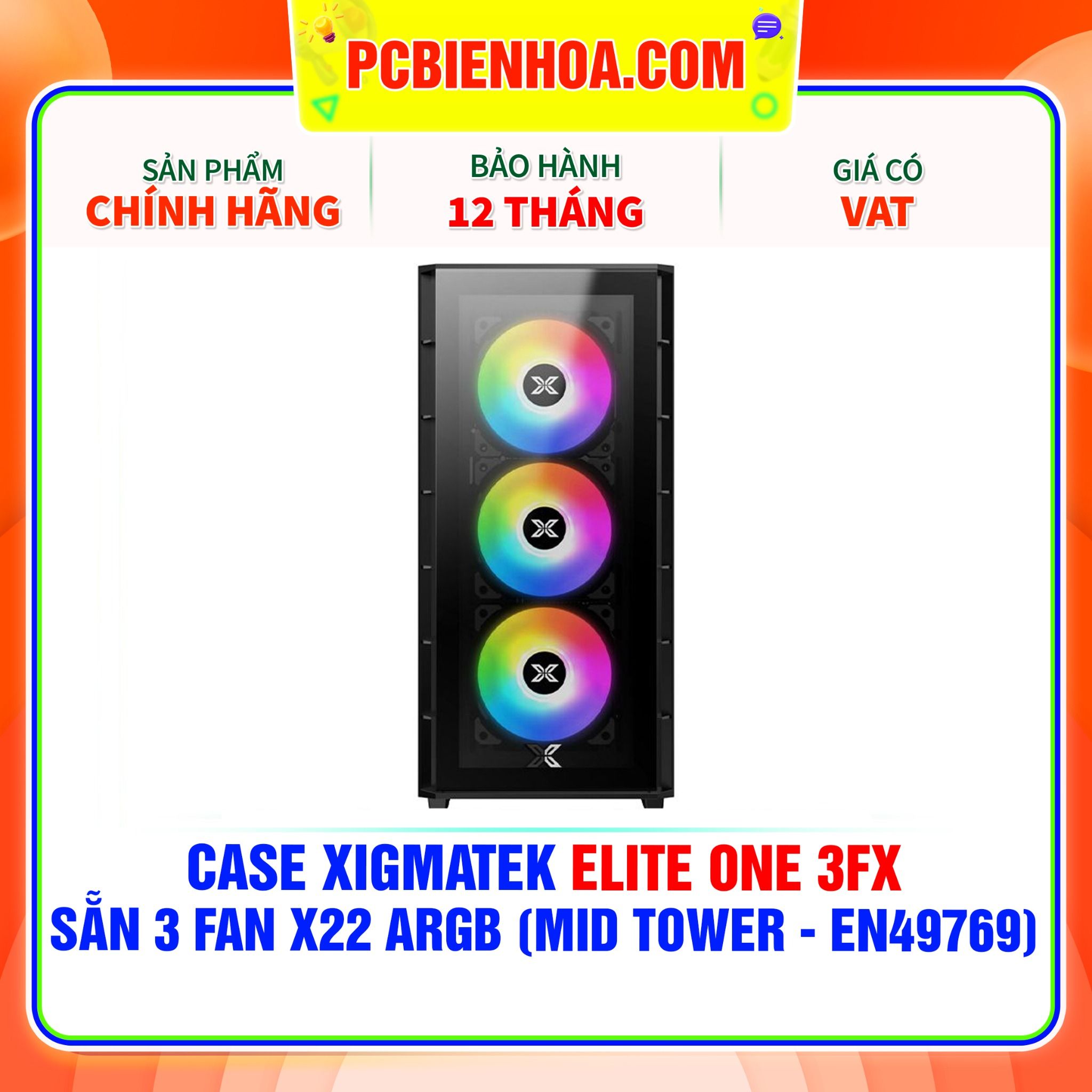  CASE XIGMATEK ELITE ONE 3FX - SẴN 3 FAN X22 ARGB ( MID TOWER - EN49769 ) 