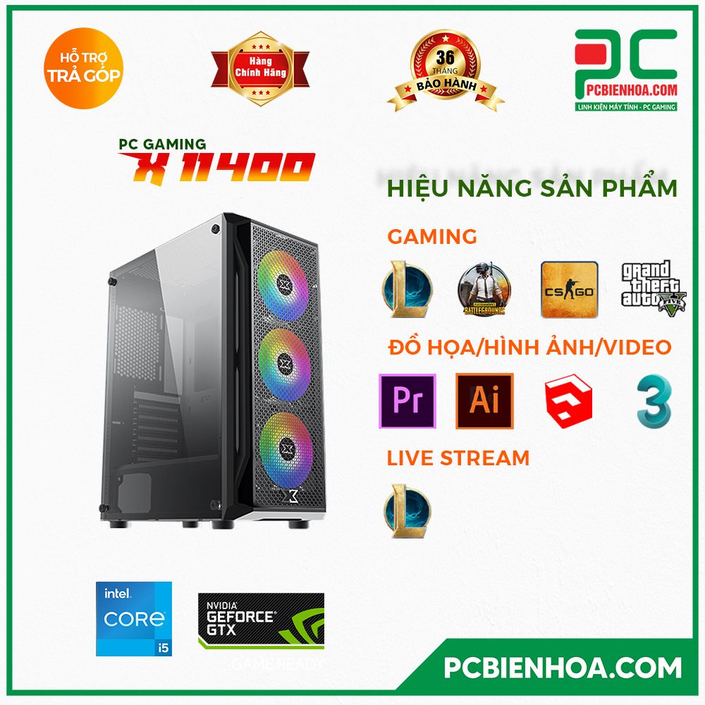PC GAMING X 11400 ( CORE I5 11400 / B560 / GTX1650 / 16GB / 256GB )