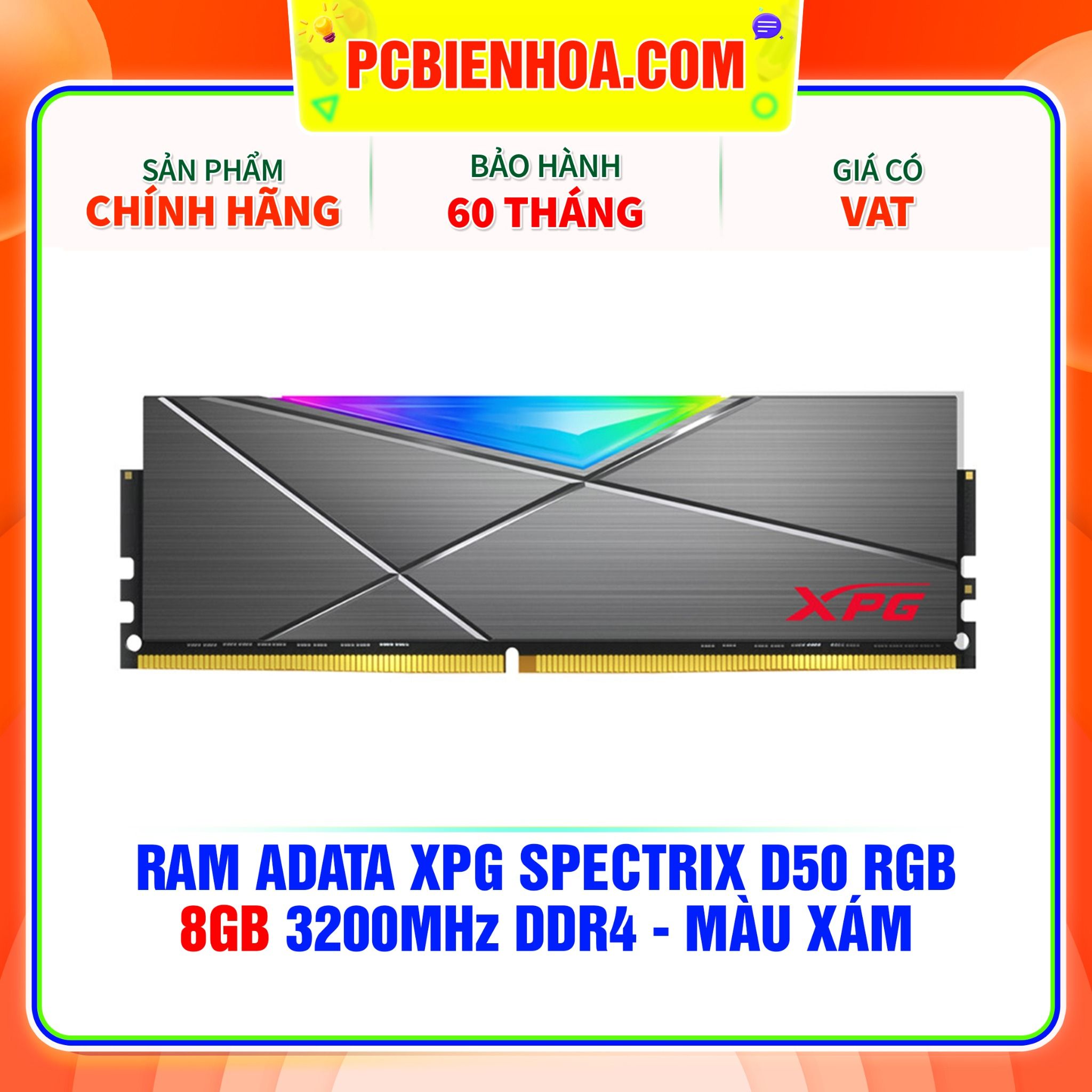  RAM ADATA XPG SPECTRIX D50 RGB - 8GB 3200MHz DDR4 - MÀU XÁM 