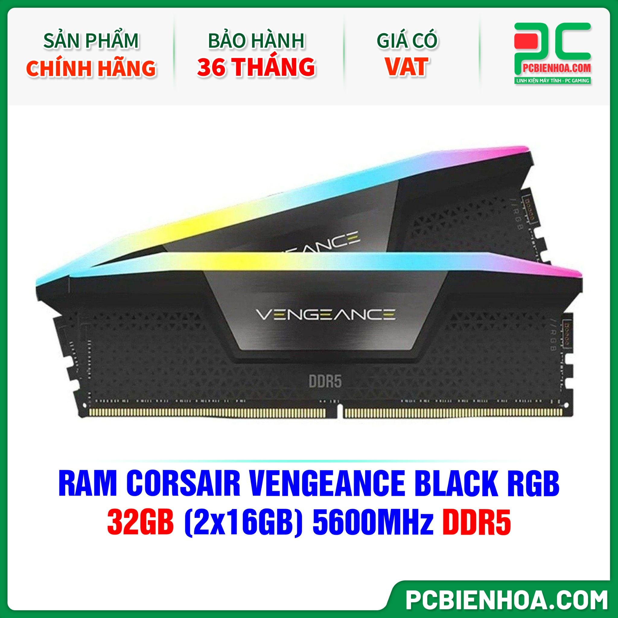 RAM CORSAIR VENGEANCE BLACK RGB - 32GB (2x16GB) 5600MHz DDR5