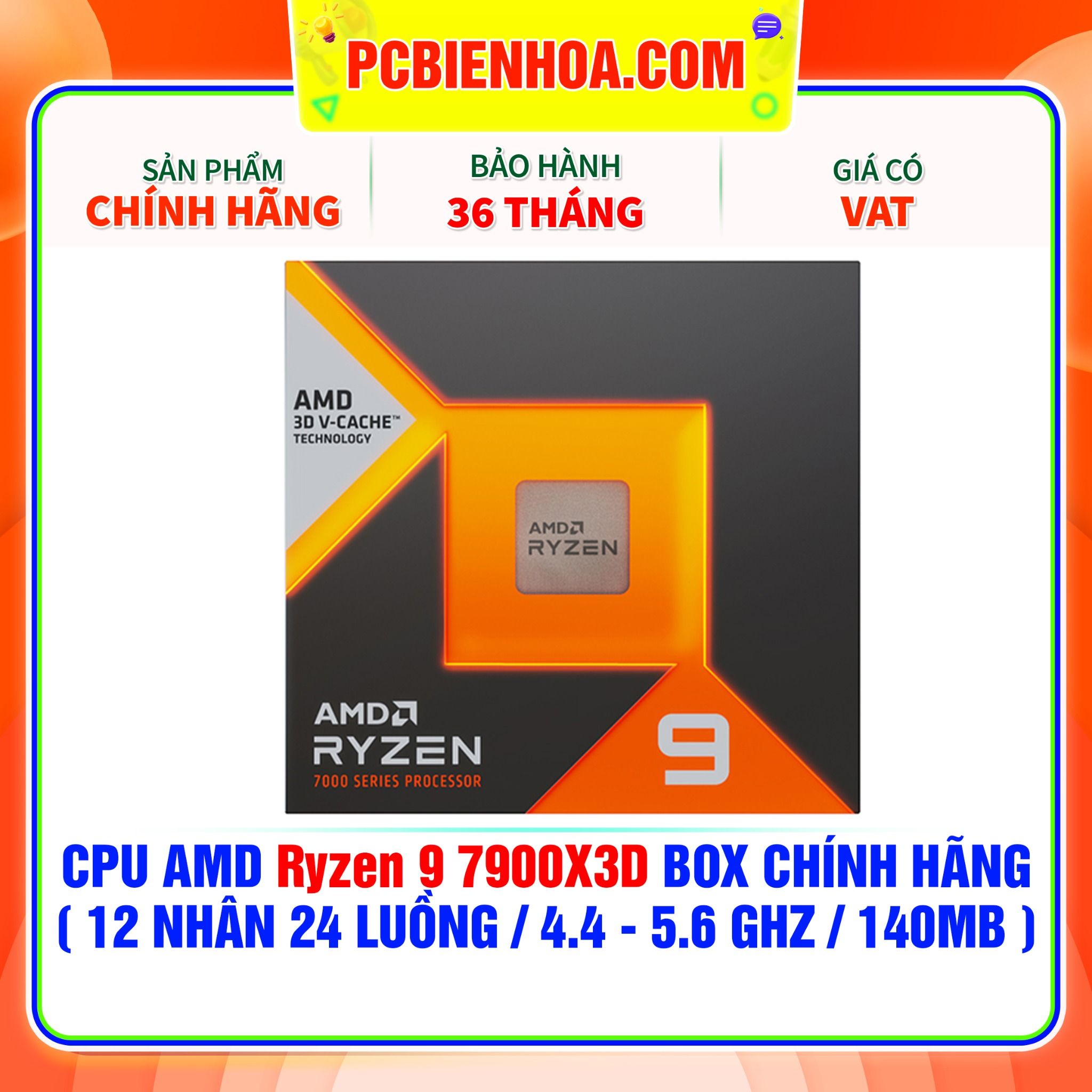  CPU AMD Ryzen 9 7900X3D BOX CHÍNH HÃNG ( 12 NHÂN 24 LUỒNG / 4.4 - 5.6 GHz / 140MB ) 