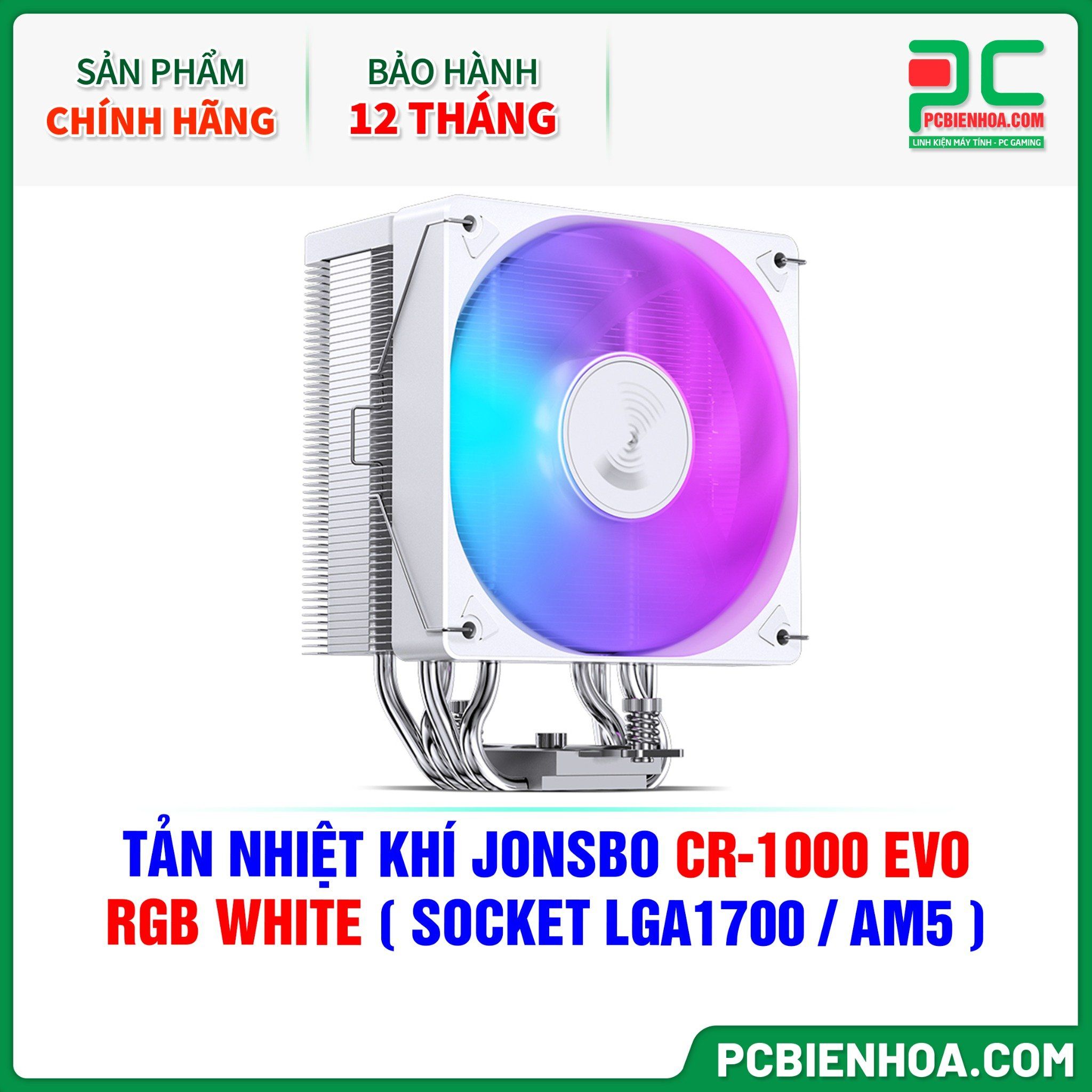 TẢN NHIỆT KHÍ JONSBO CR-1000 EVO RGB WHITE ( HỖ TRỢ SOCKET LGA1700 / AM5 )