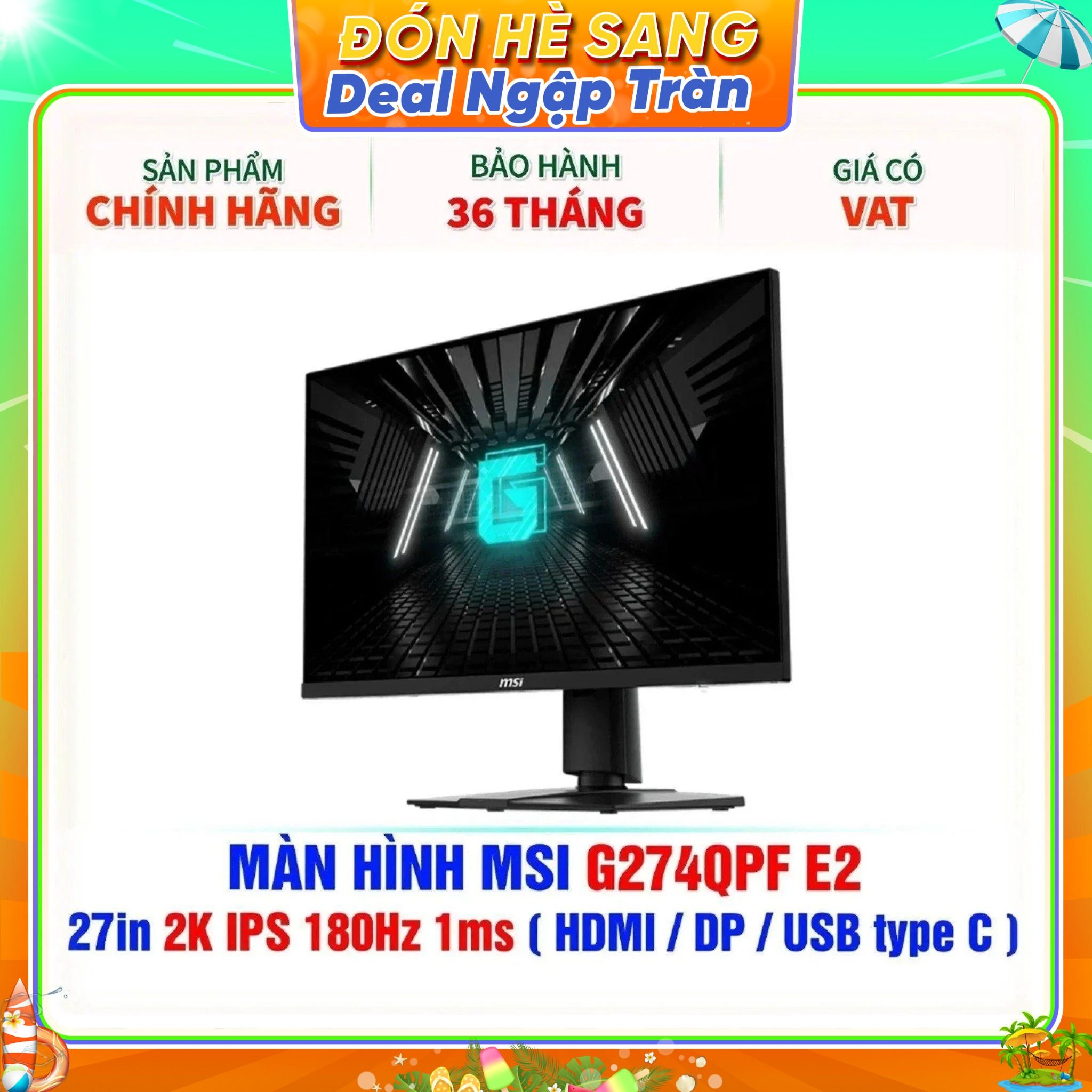  MÀN HÌNH MSI G274QPF E2 - 27in 2K IPS 180Hz 1ms ( HDMI / DP / USB type C ) 