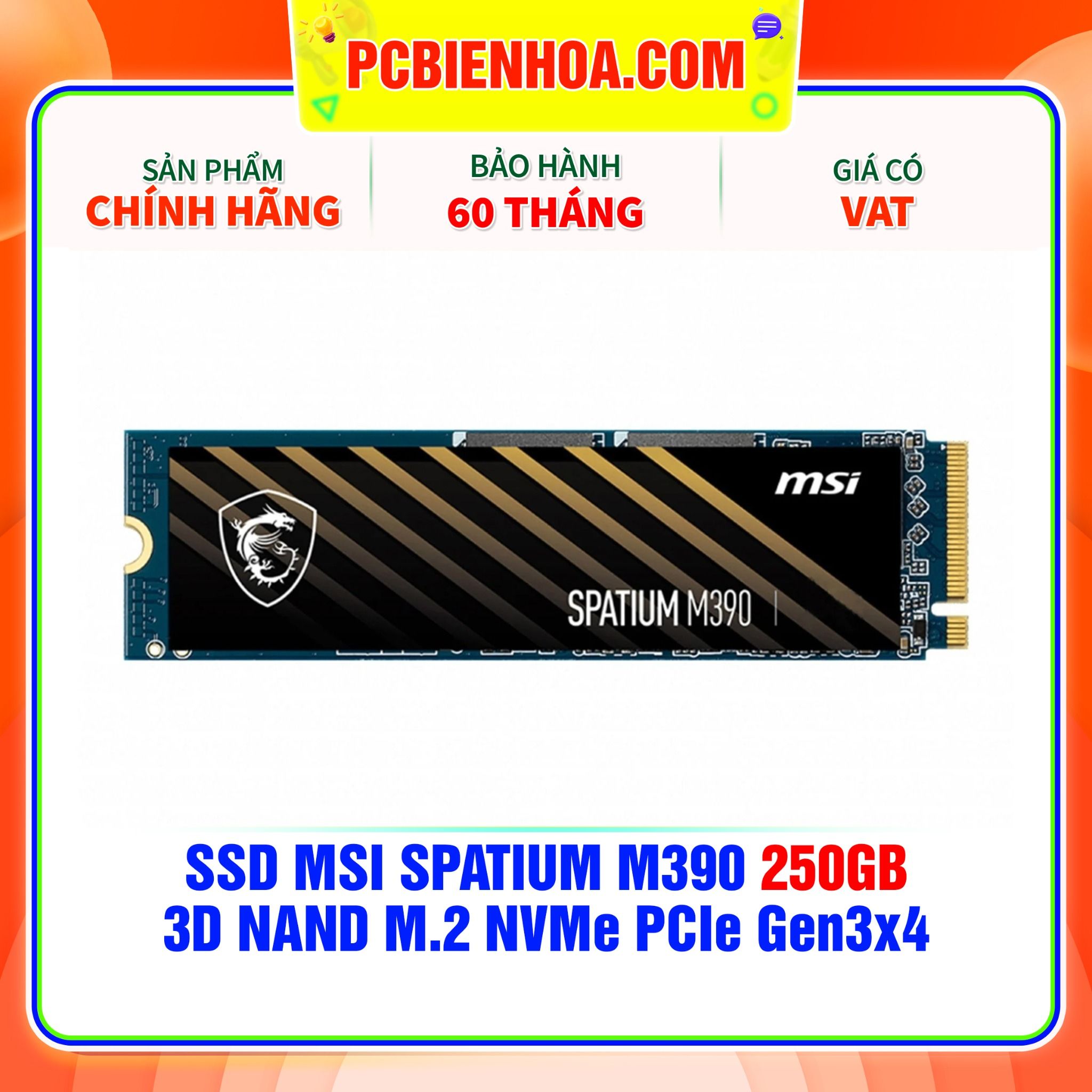  SSD MSI SPATIUM M390 250GB - 3D NAND M.2 NVMe PCIe Gen3x4 