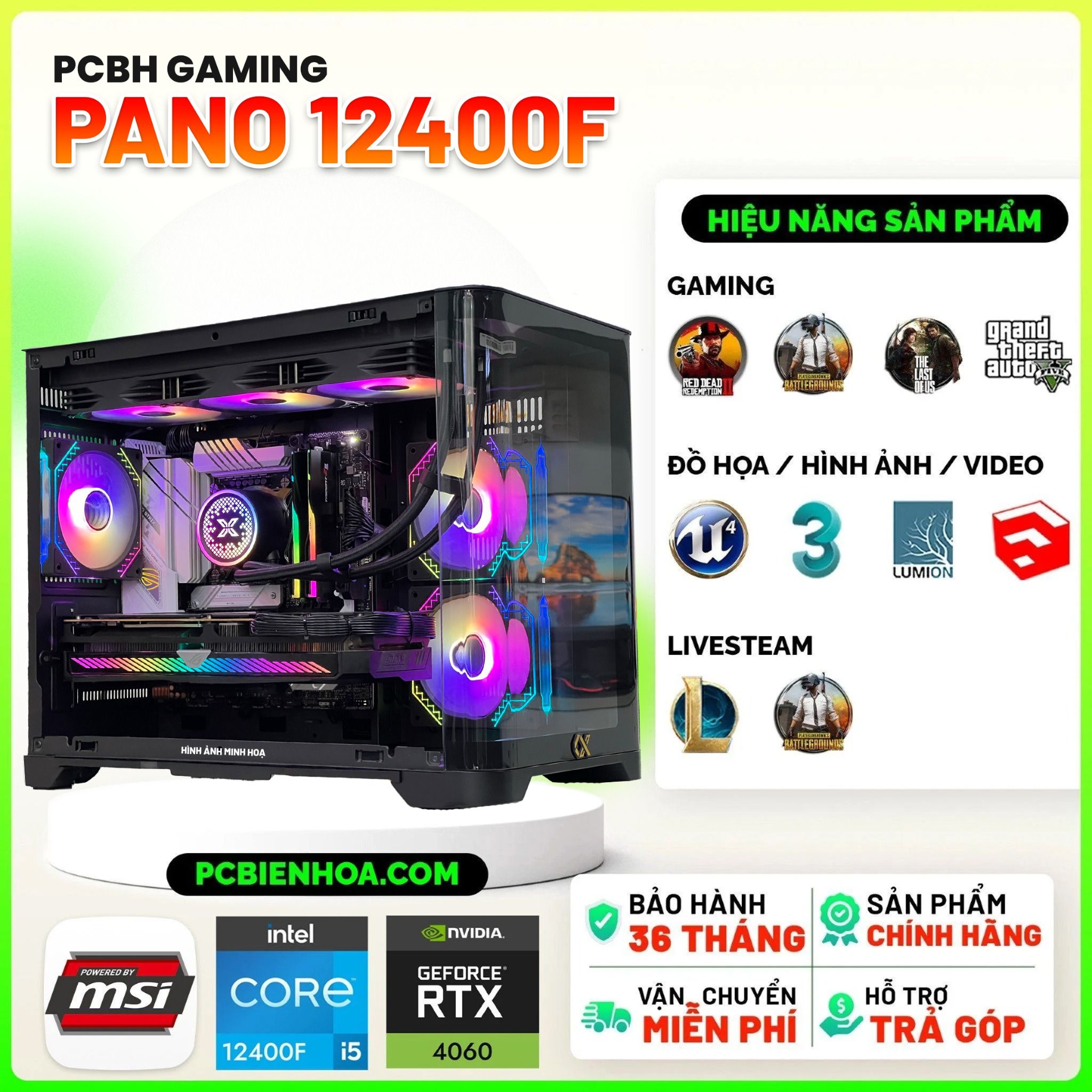  PCBH GAMING PANO CORE i5 12400F / B760M / RTX4060 8GB / 16GB DDR5 / 500GB 
