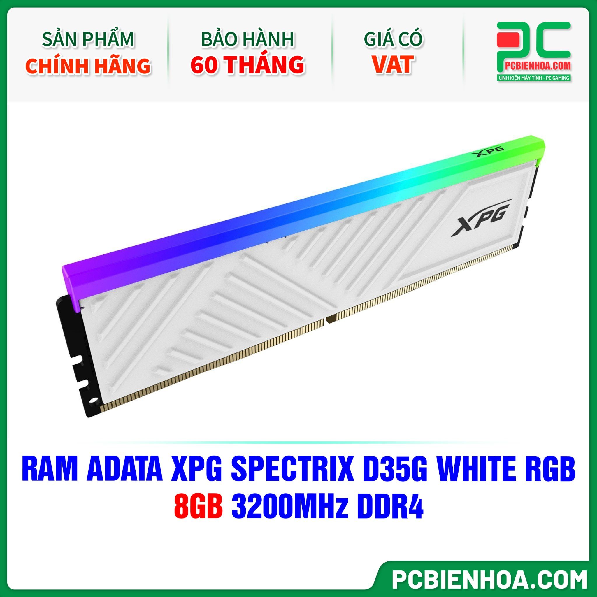 RAM ADATA XPG SPECTRIX D35G WHITE RGB - 8GB 3200MHz DDR4