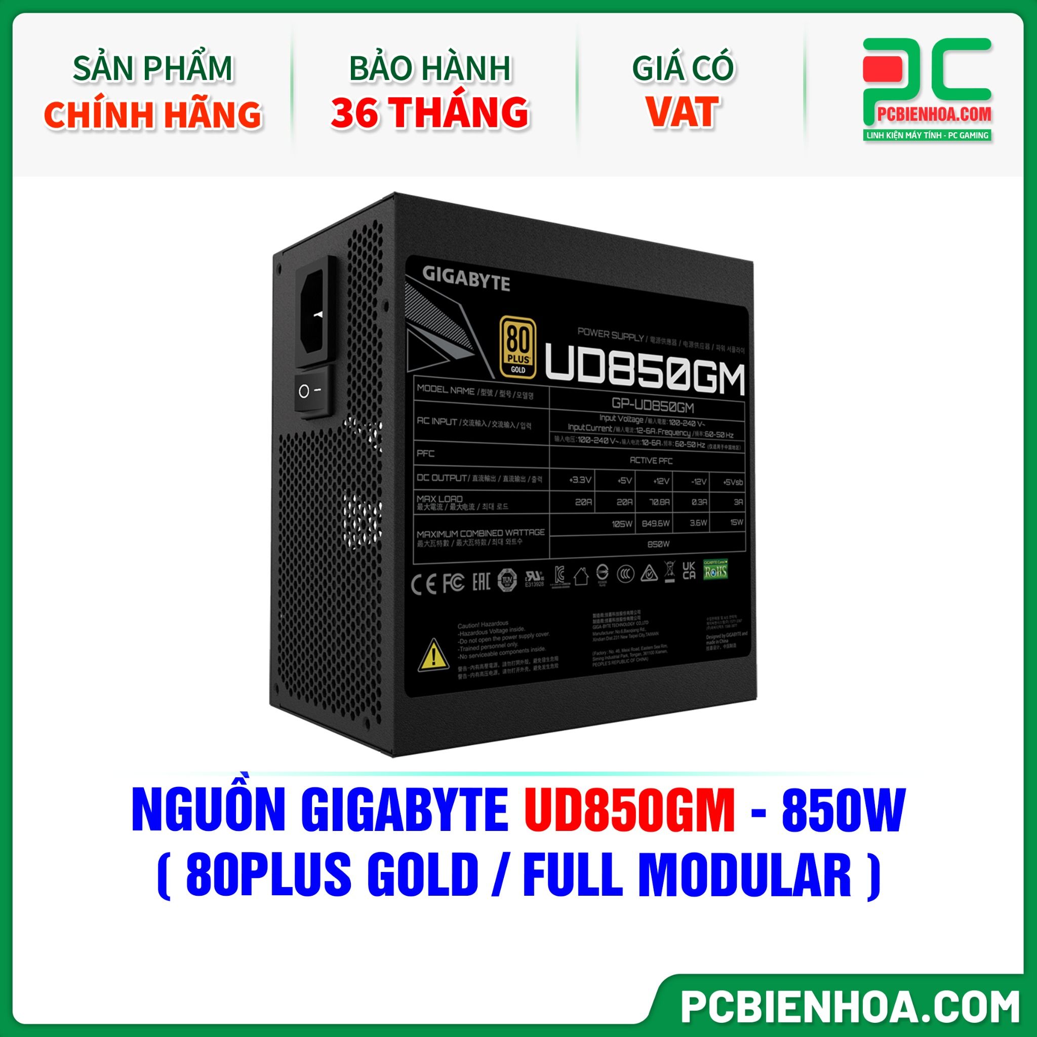 NGUỒN GIGABYTE UD850GM - 850W ( 80PLUS GOLD / FULL MODULAR )