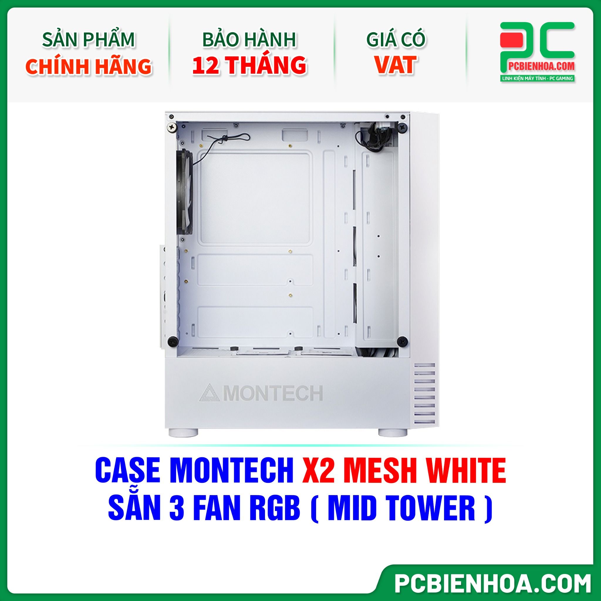 CASE MONTECH X2 MESH WHITE - SẴN 3 FAN RGB ( MID TOWER )