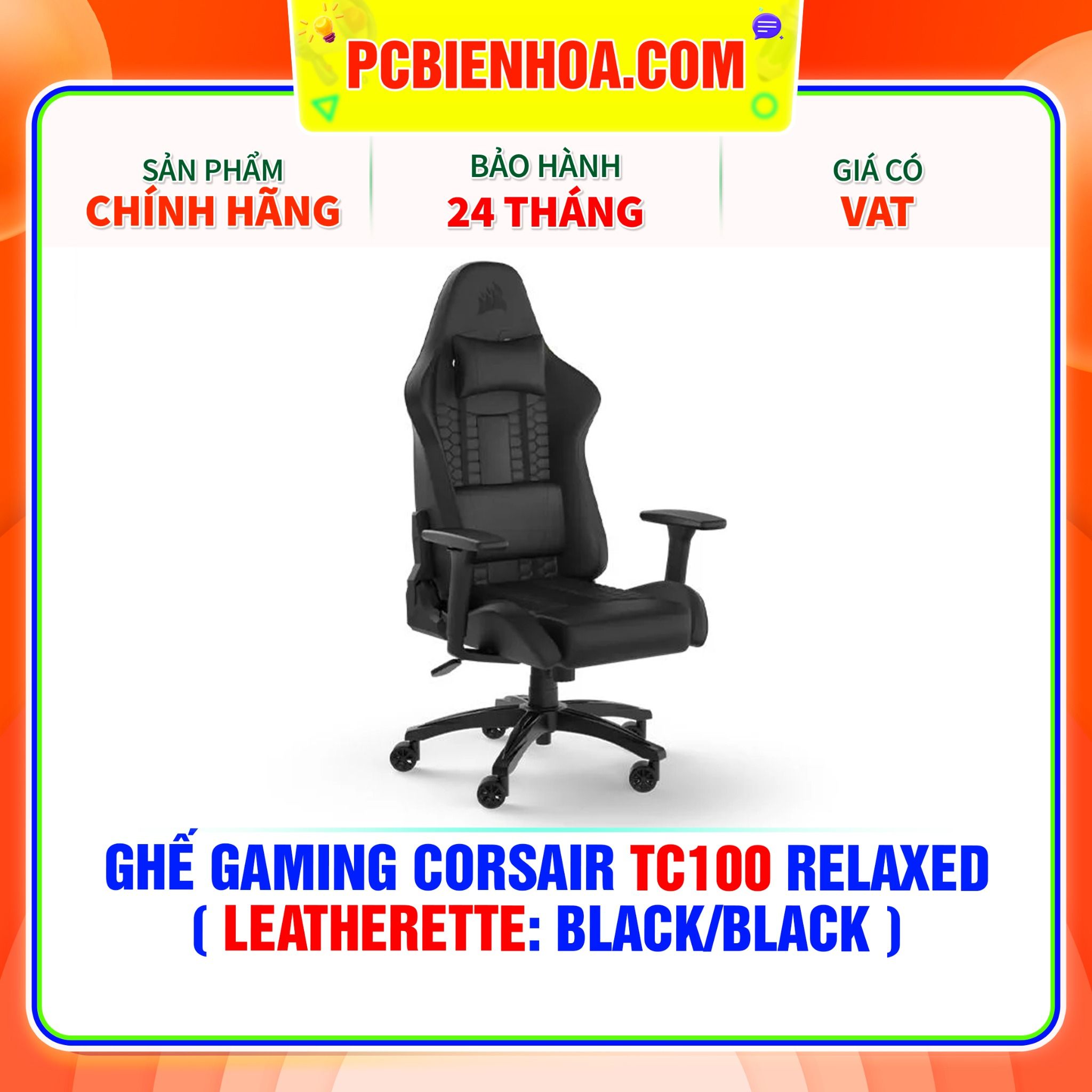  GHẾ GAMING CORSAIR TC100 RELAXED ( LEATHERETTE: BLACK/BLACK ) 