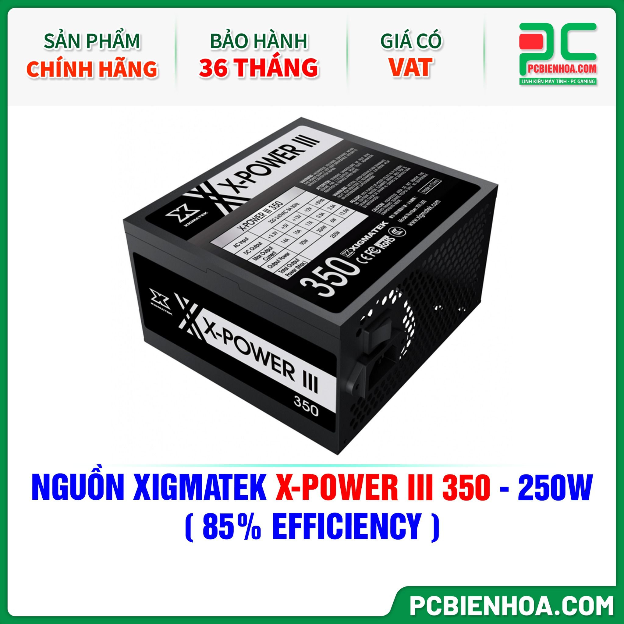 NGUỒN XIGMATEK X-POWER III 350 - 250W ( 85% EFFICIENCY - EN45952 )
