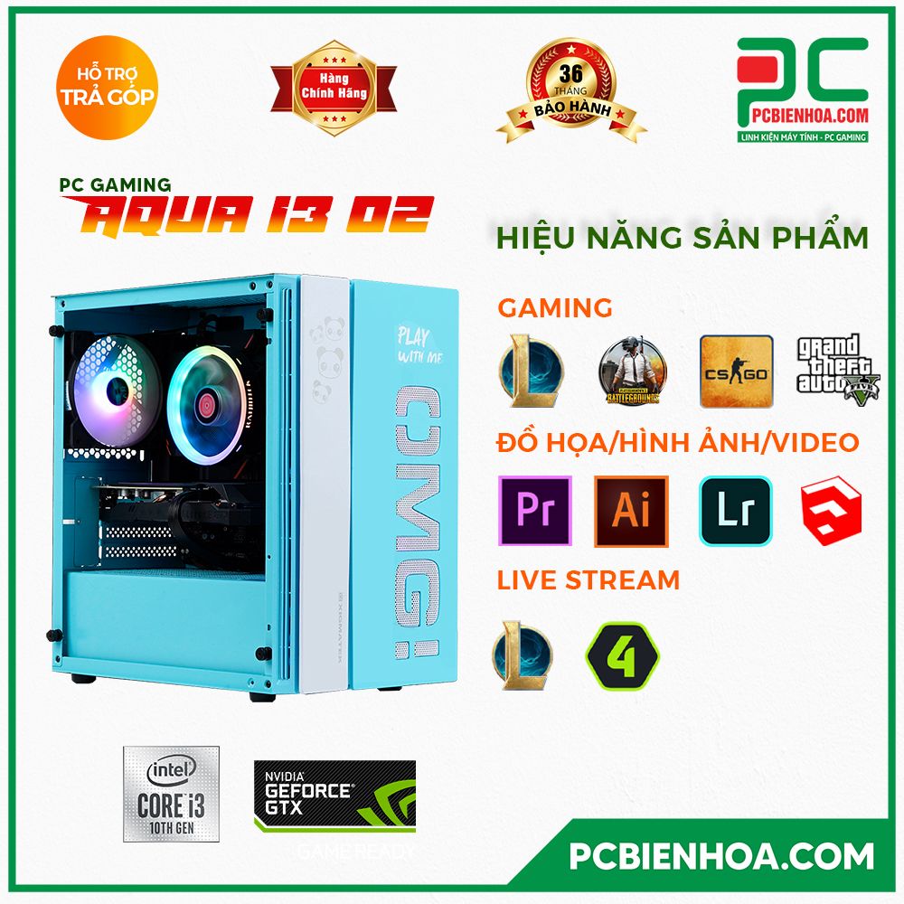 PC GAMING AQUA II ( CORE I3 10100F / H510 / GTX1050Ti / 8GB / 120GB )