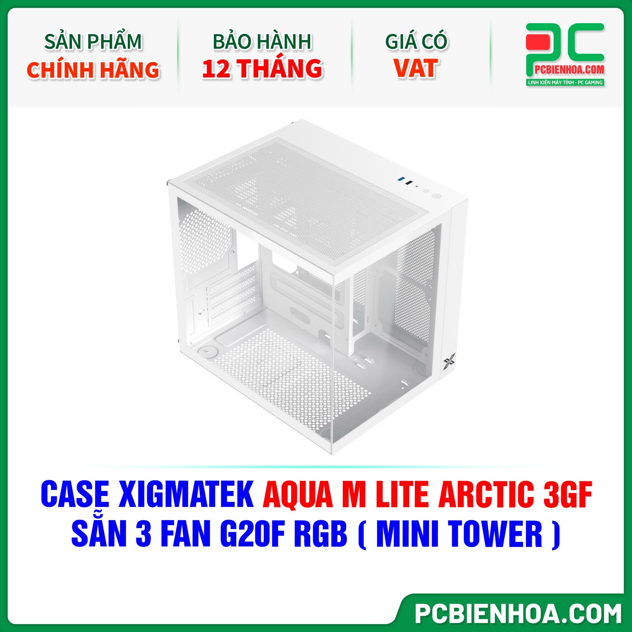 CASE XIGMATEK AQUA M LITE ARCTIC 3GF - SẴN 3 FAN G20F RGB ( MINI TOWER - EN44168 )