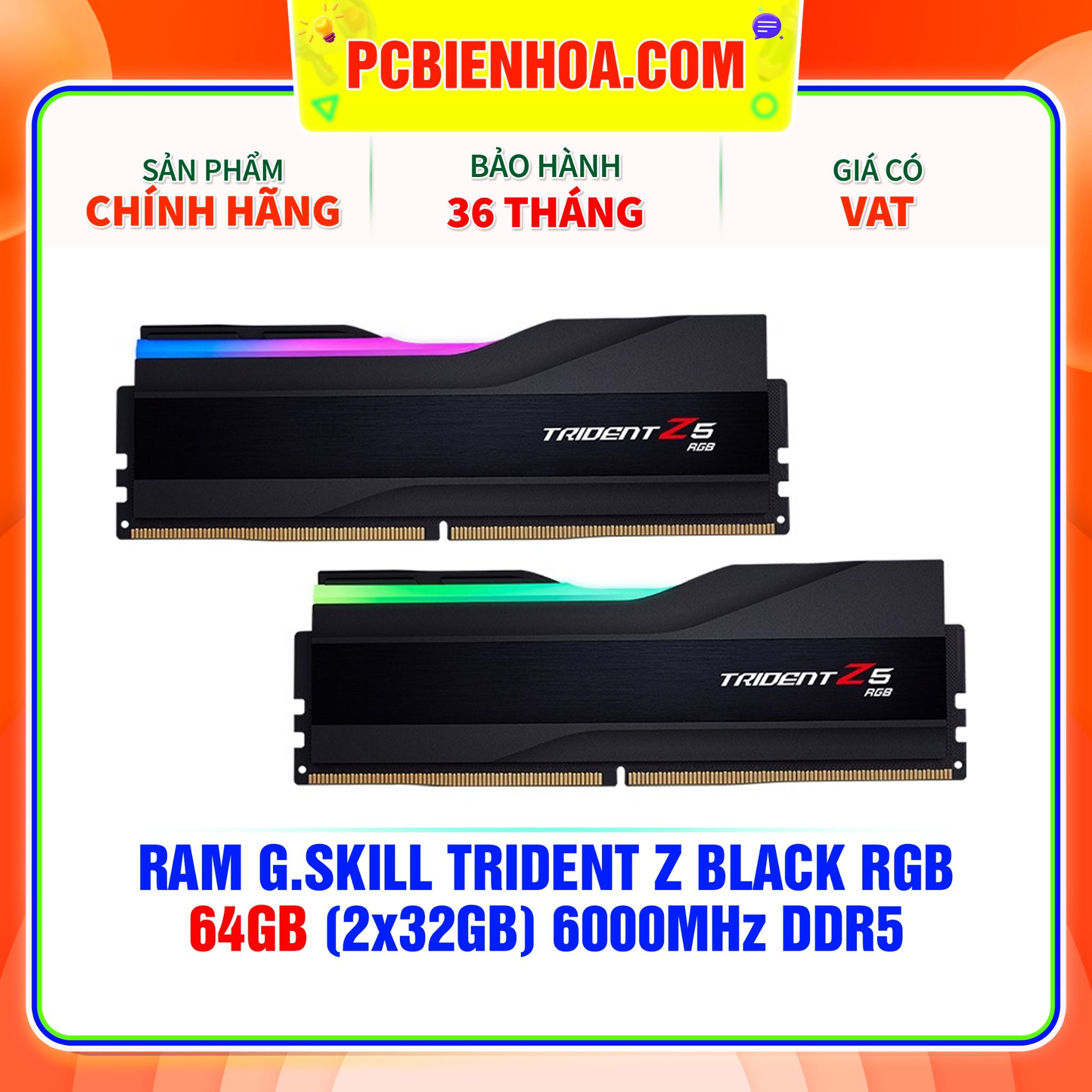  RAM G.SKILL TRIDENT Z5 RGB 64GB (2x32GB) 6000MHz DDR5 BLACK (F5-6000J3636F32GX2-TZ5RK) 