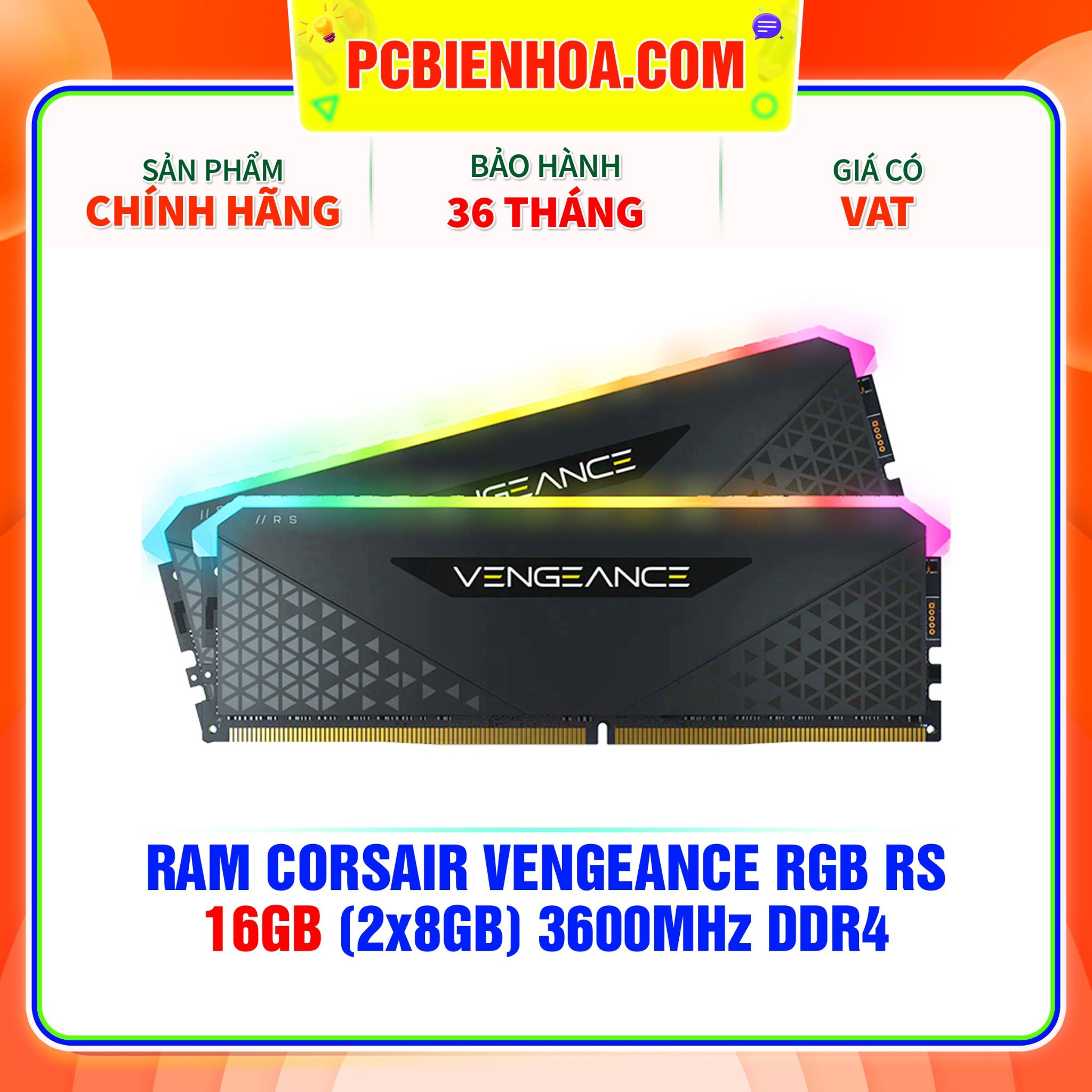  RAM CORSAIR VENGEANCE RGB RS 16GB (2x8GB) 3600MHz DDR4 (CMG16GX4M2D3600C18) 
