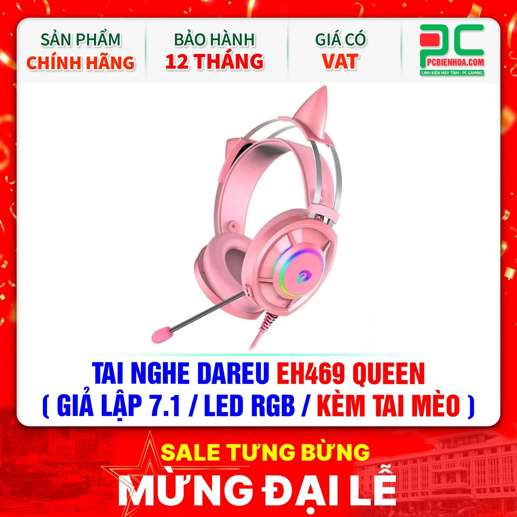 TAI NGHE DAREU EH469 QUEEN ( GIẢ LẬP 7.1 / LED RGB / KÈM TAI MÈO )