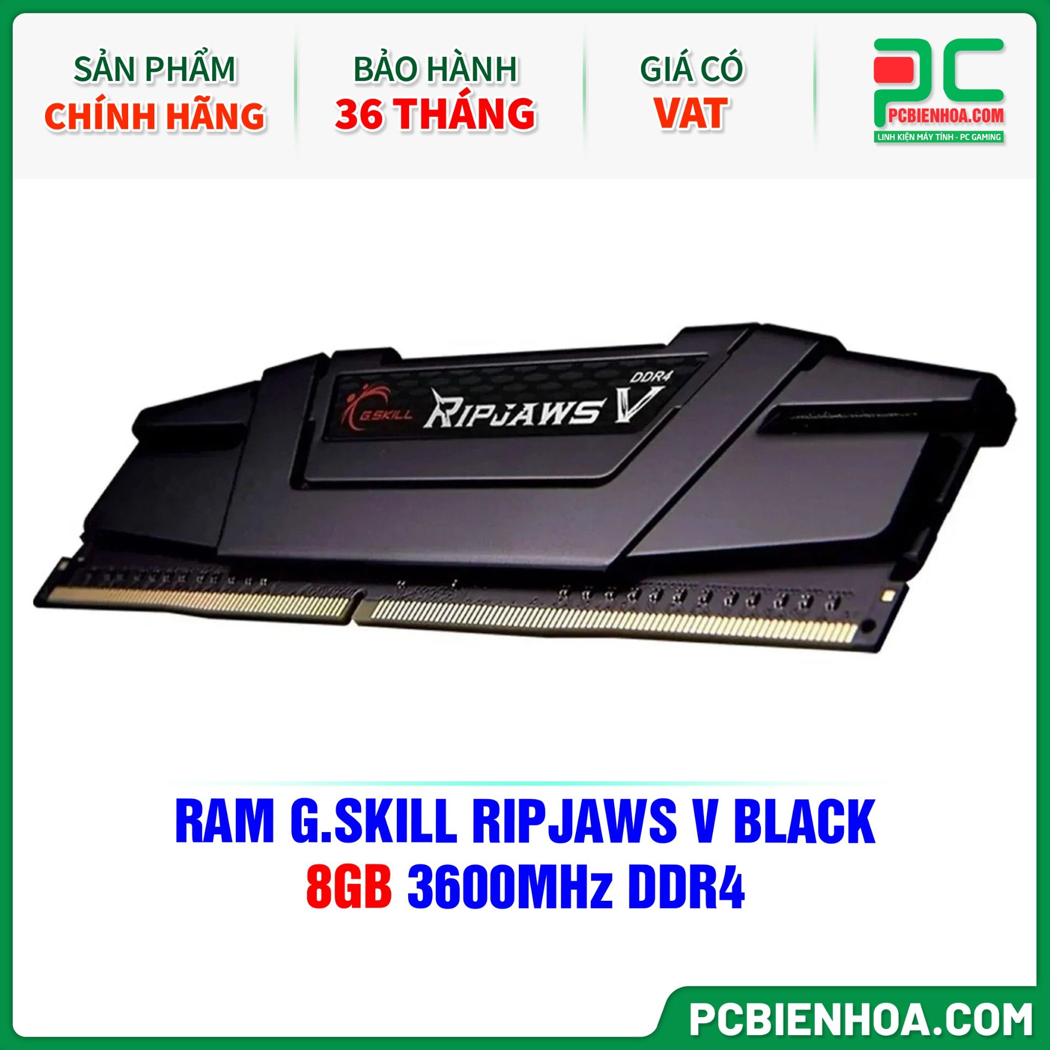 RAM G.SKILL RIPJAWS V BLACK - 8GB 3600MHz DDR4 (F4-3600C19S-8GVKB)