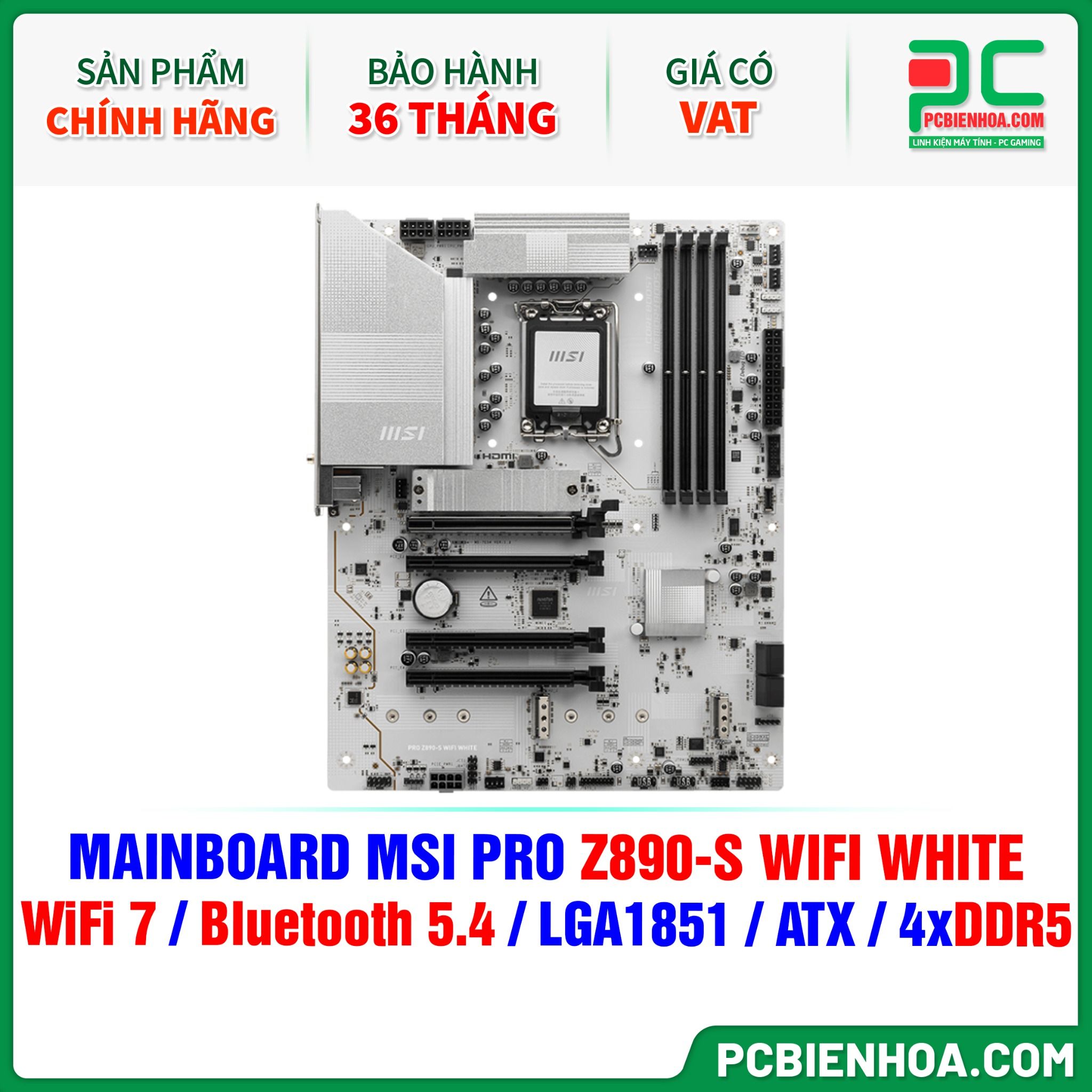 DDR5 - MAINBOARD MSI PRO Z890-S WIFI WHITE ( WiFi 7 / Bluetooth 5.4 / LGA1851 / ATX / 4xDDR5 )