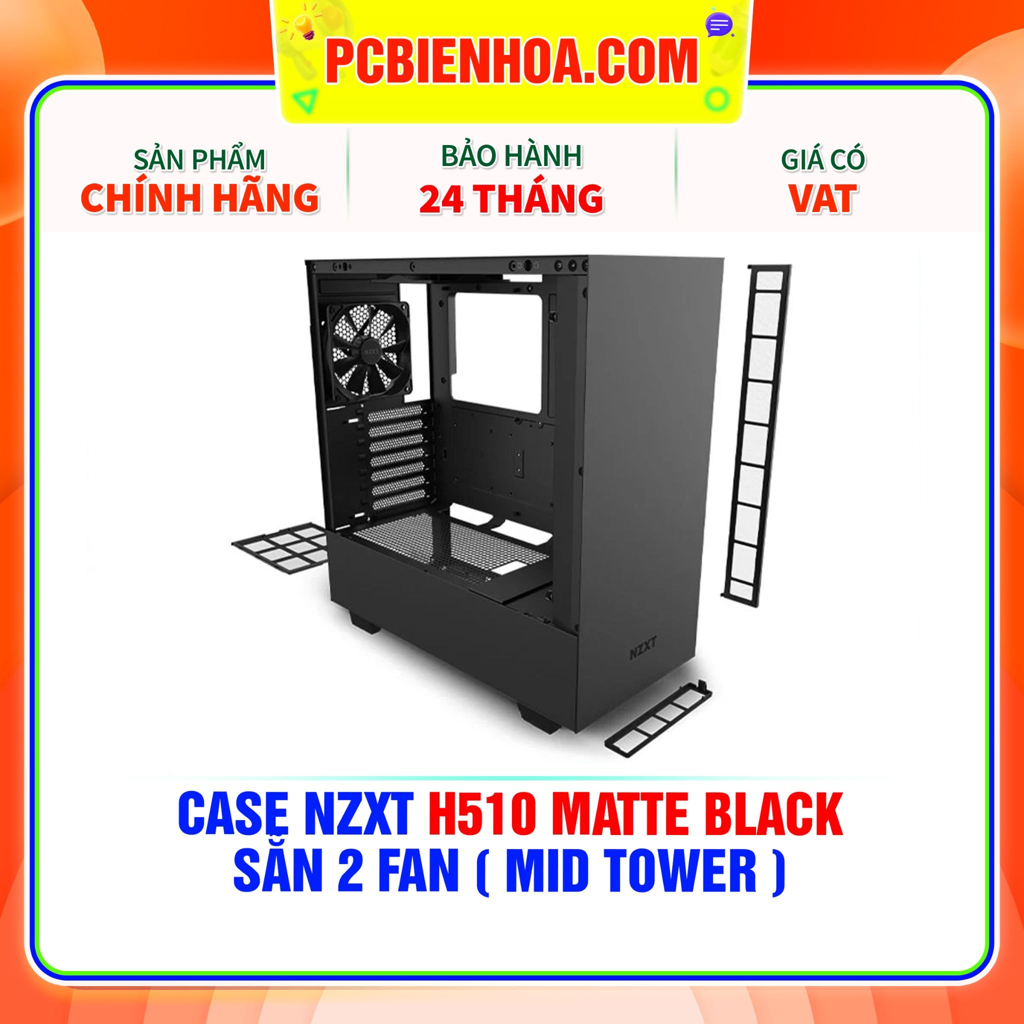  CASE NZXT H510 MATTE BLACK - SẴN 2 FAN ( MID TOWER ) 