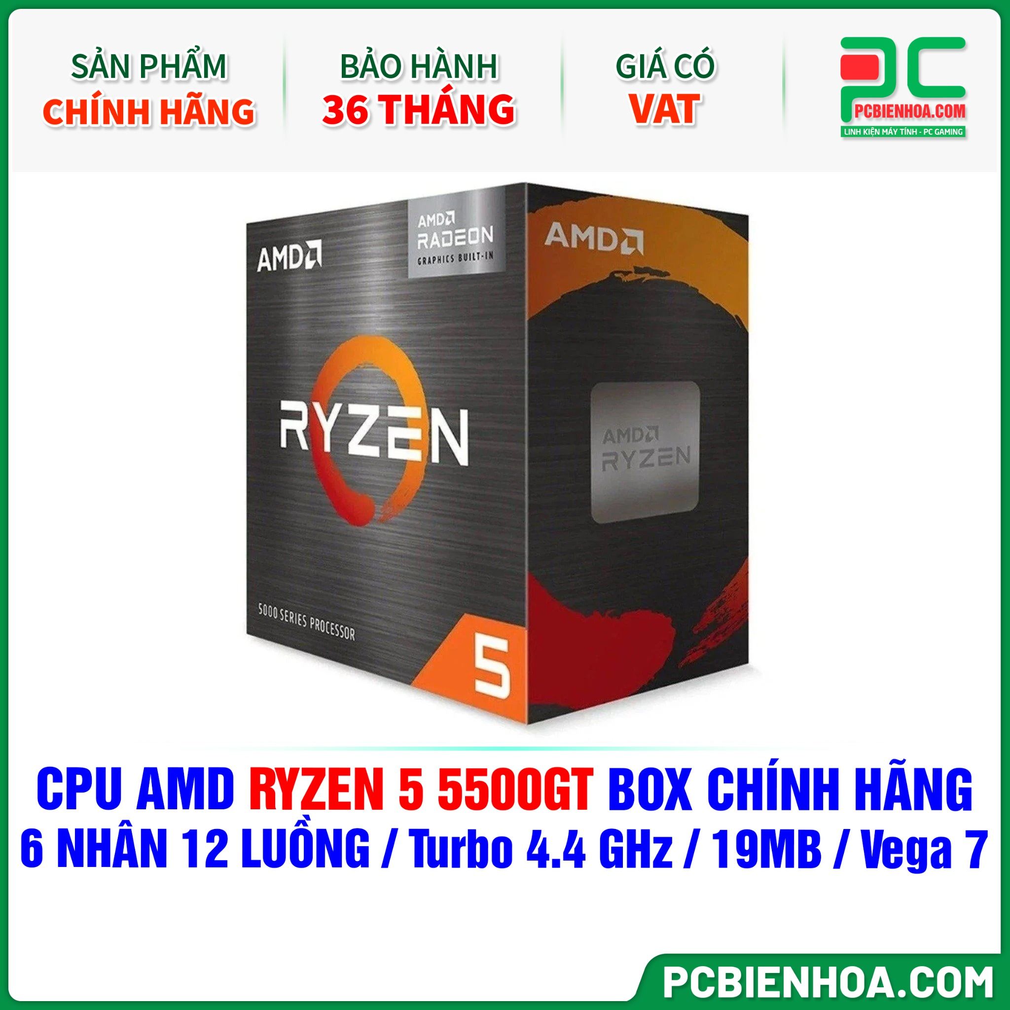 CPU AMD Ryzen 5 5500GT BOX CHÍNH HÃNG ( 6 NHÂN 12 LUỒNG / Turbo 4.4 GHz / 19MB / Vega 7 Graphics )