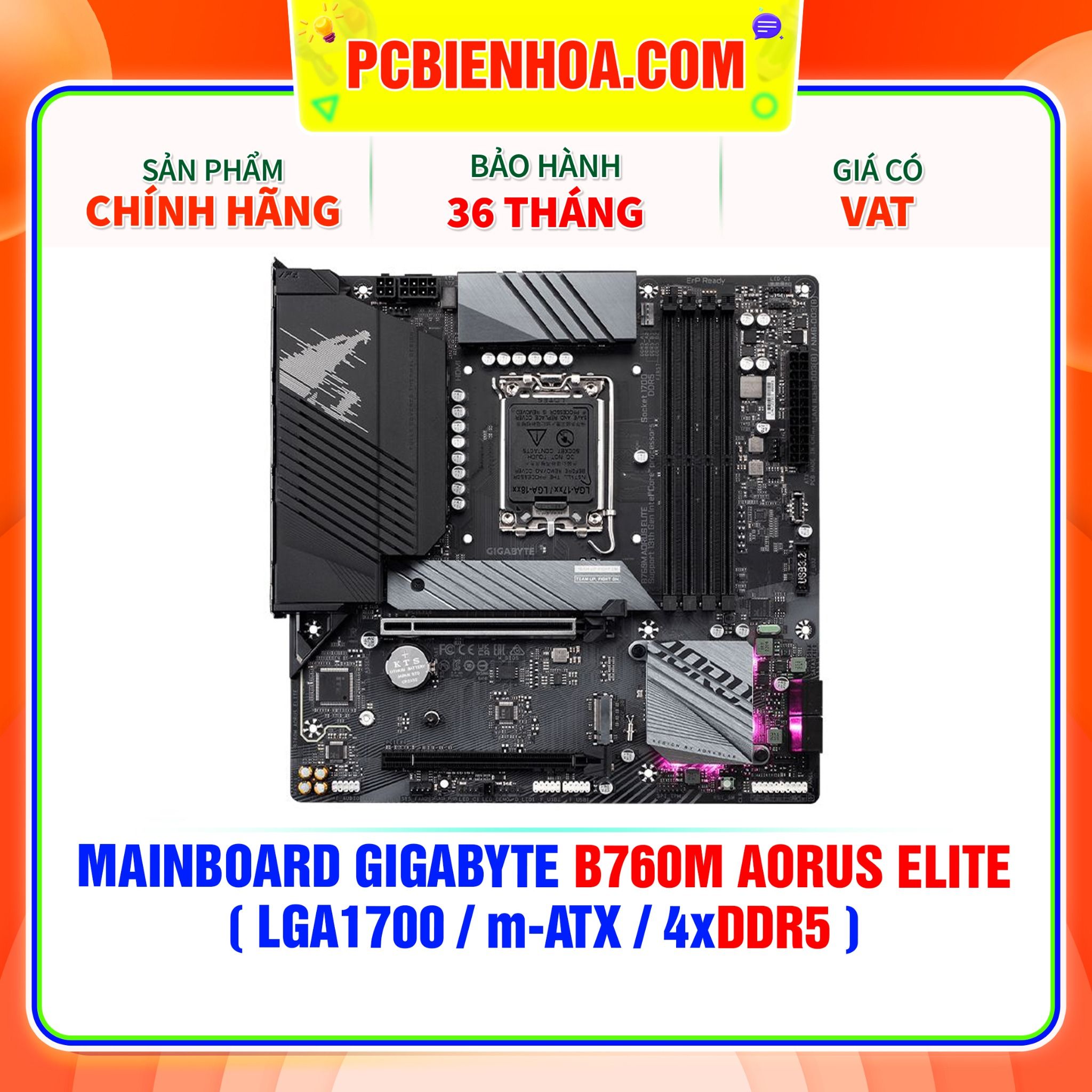  DDR5 - MAINBOARD GIGABYTE B760M AORUS ELITE ( LGA1700 / m-ATX / 4xDDR5 ) 