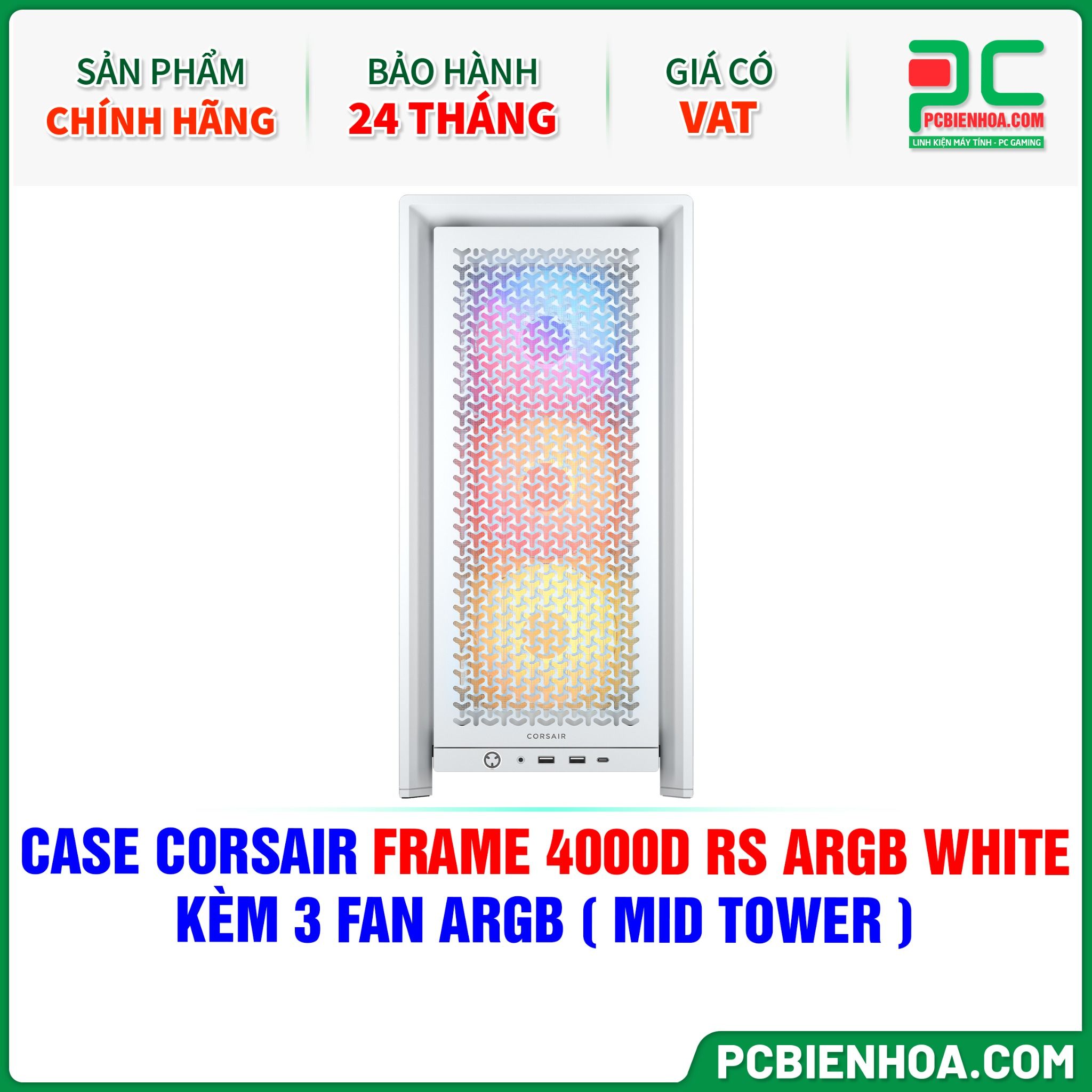 CASE CORSAIR FRAME 4000D RS ARGB WHITE - KÈM 3 FAN ARGB ( MID TOWER )