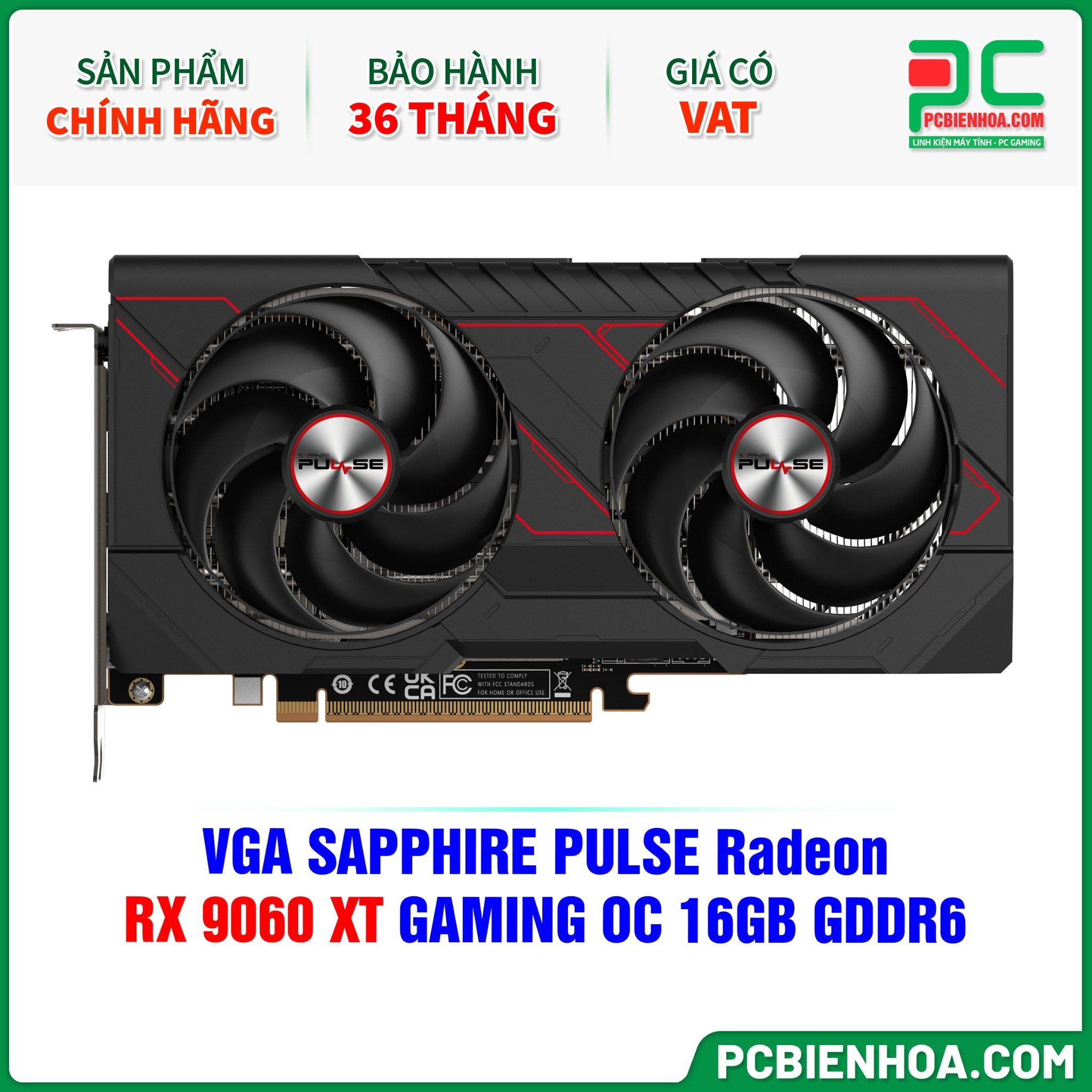 VGA SAPPHIRE PULSE Radeon RX 9060 XT GAMING OC 16GB GDDR6 (11350-03-20G)