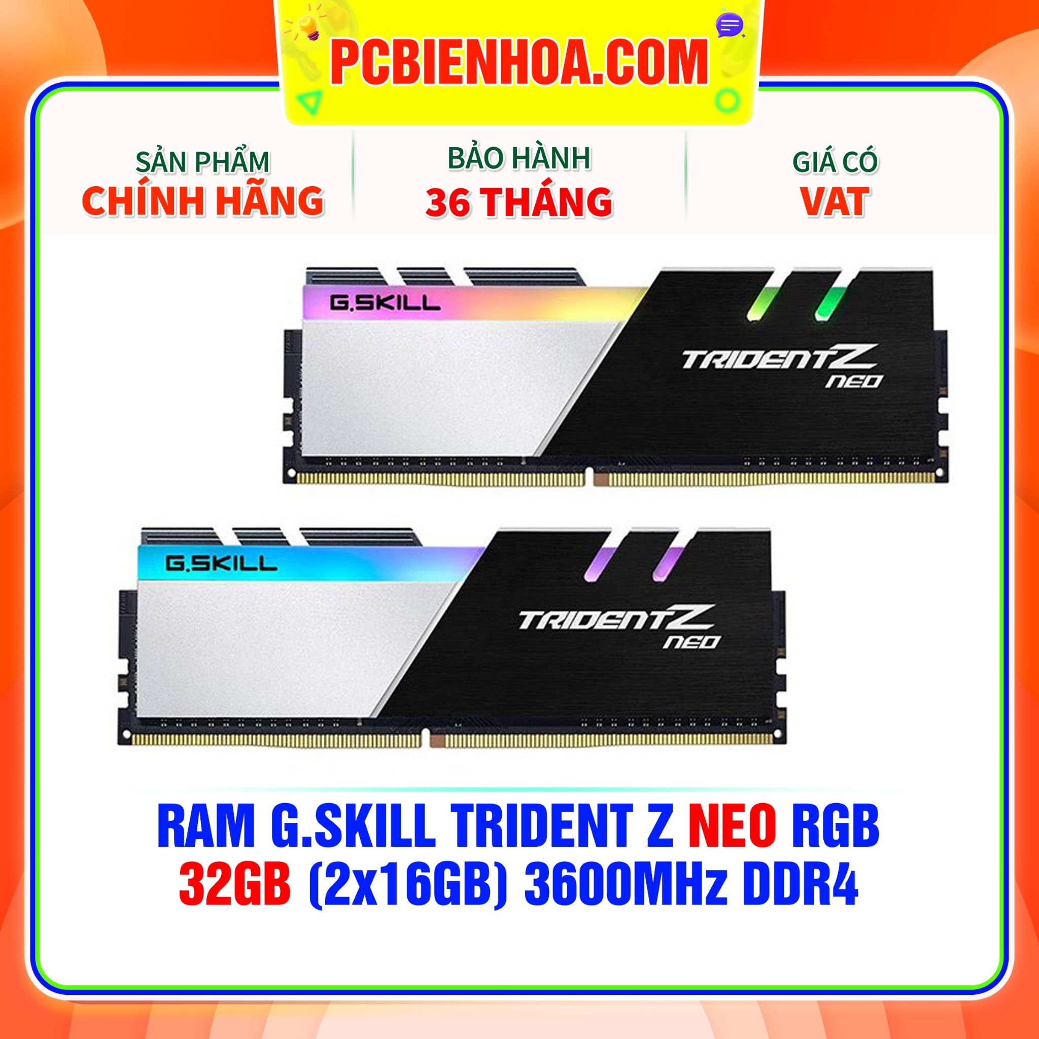  Ram G.Skill Trident Z Neo RGB 32GB (2x16GB) 3600Mhz DDR4 (F4-3600C18D-32GTZN) 