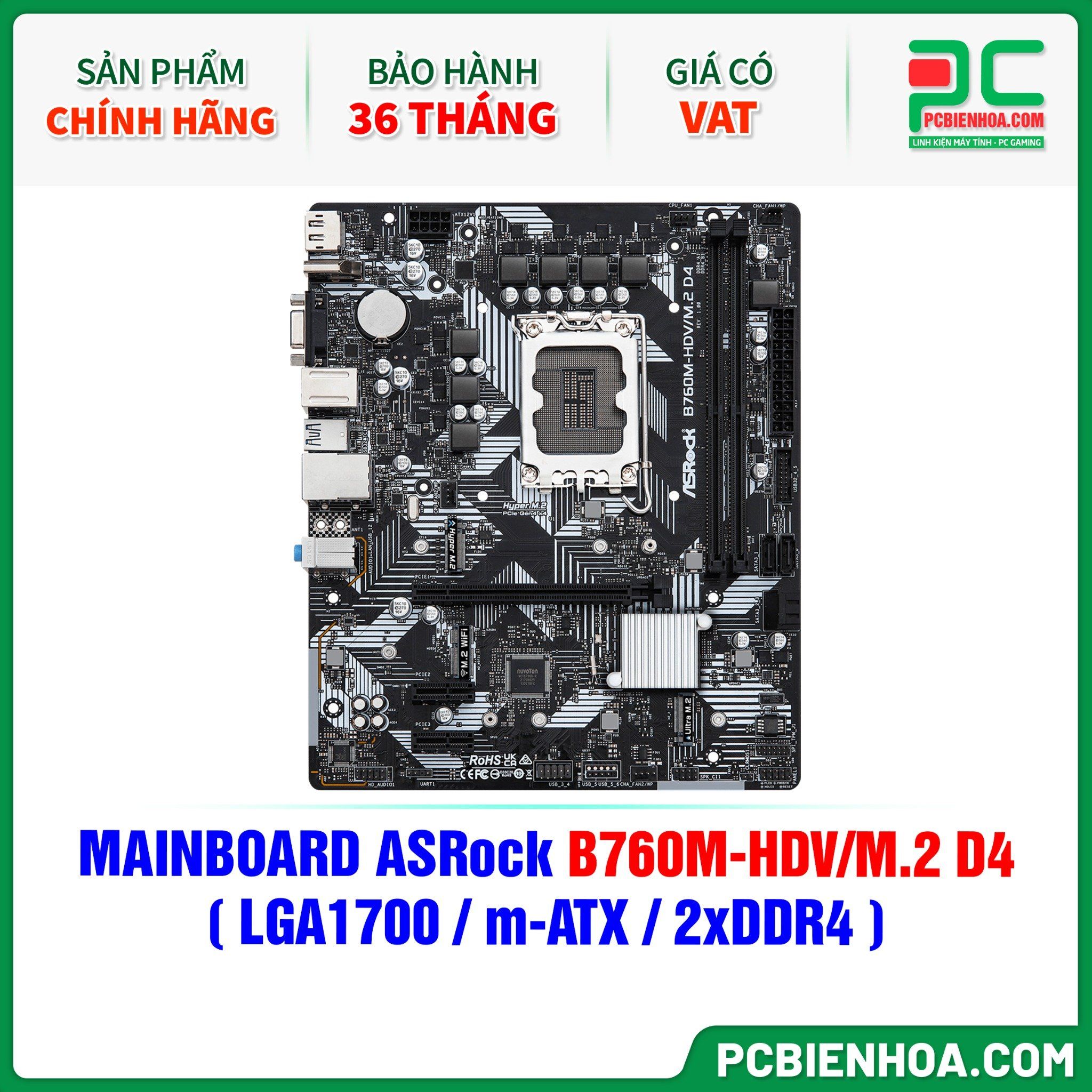 MAINBOARD ASRock B760M-HDV/M.2 D4 ( LGA1700 / m-ATX / 2xDDR4 )