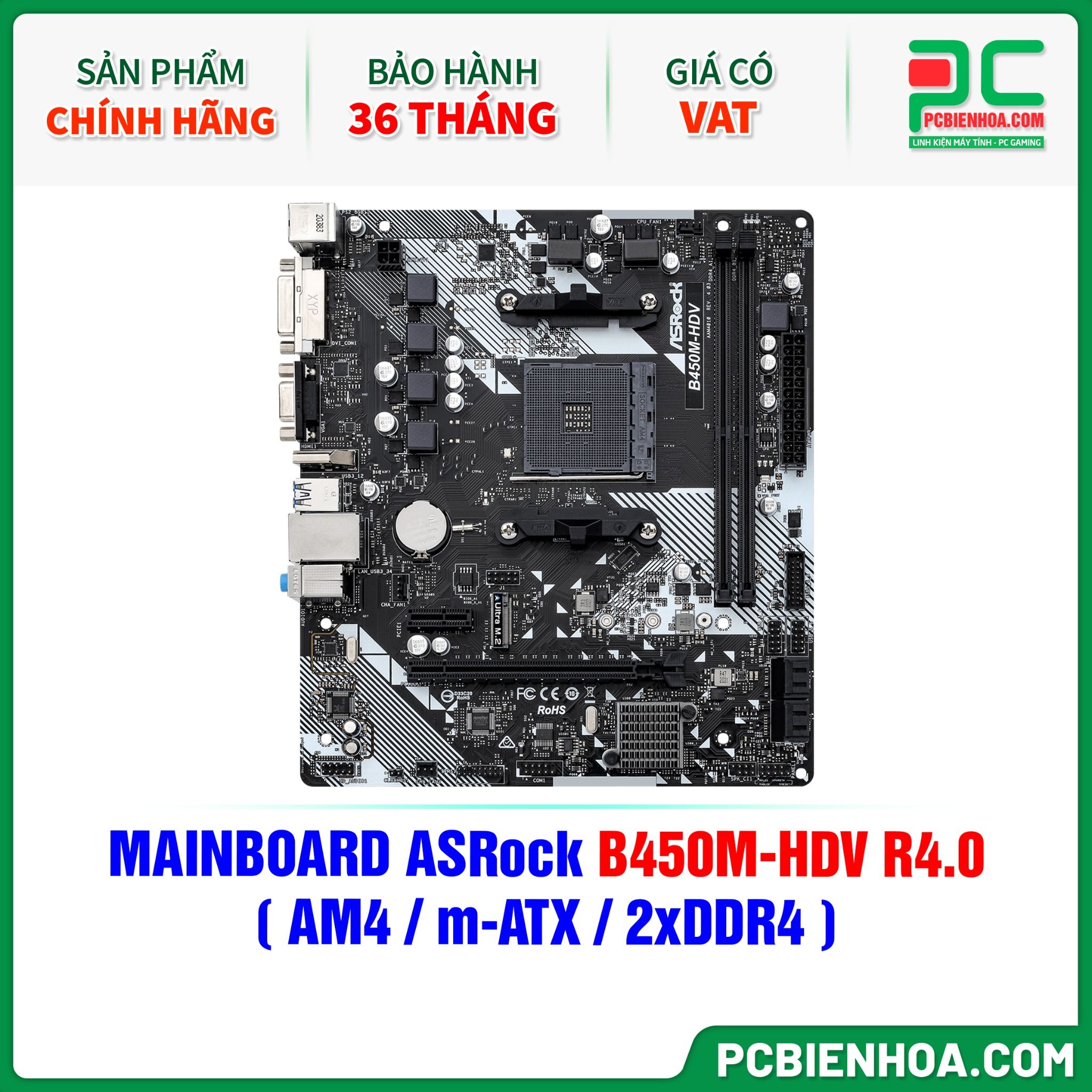 MAINBOARD ASRock B450M-HDV R4.0 ( AM4 / m-ATX / 2xDDR4 )