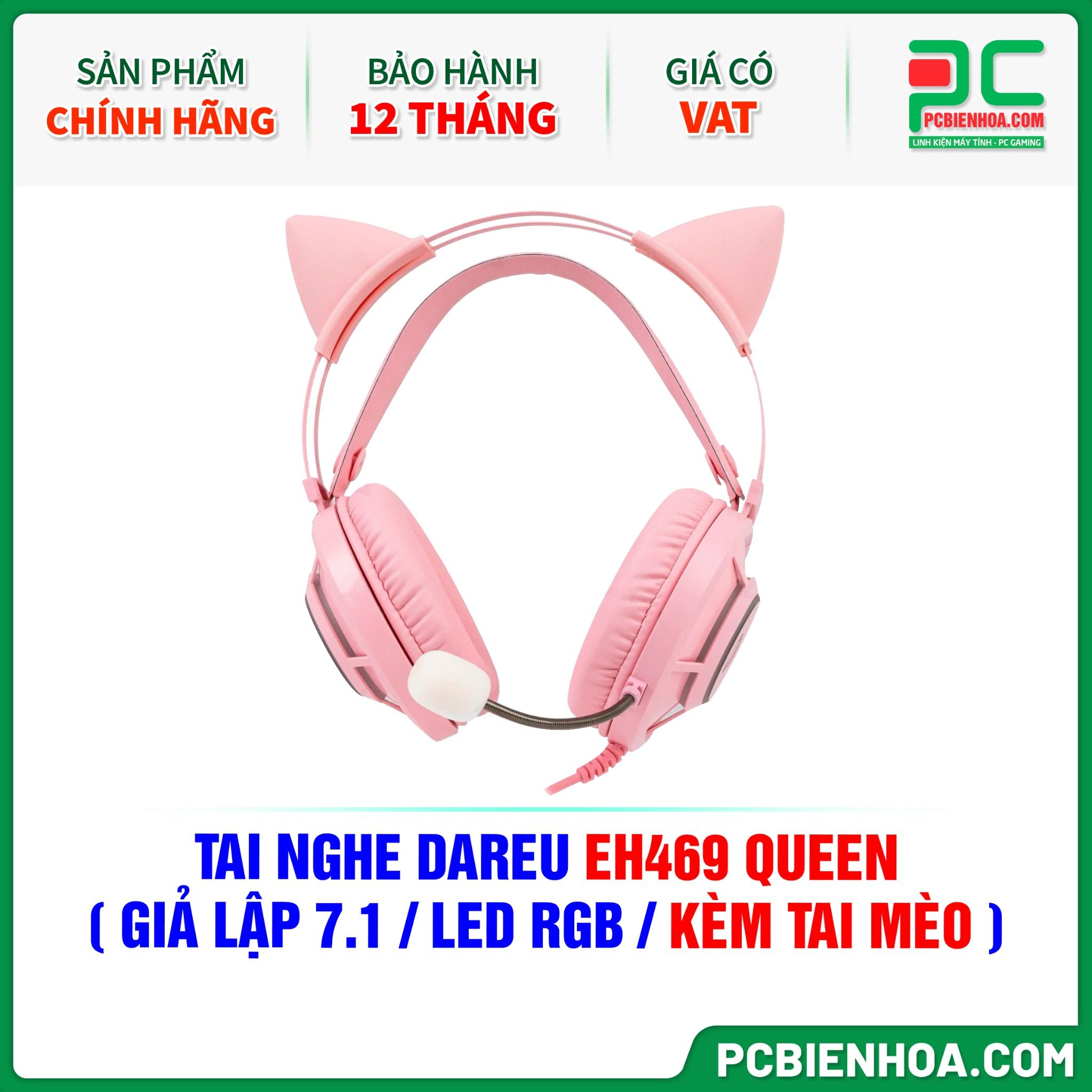 TAI NGHE DAREU EH469 QUEEN ( GIẢ LẬP 7.1 / LED RGB / KÈM TAI MÈO )