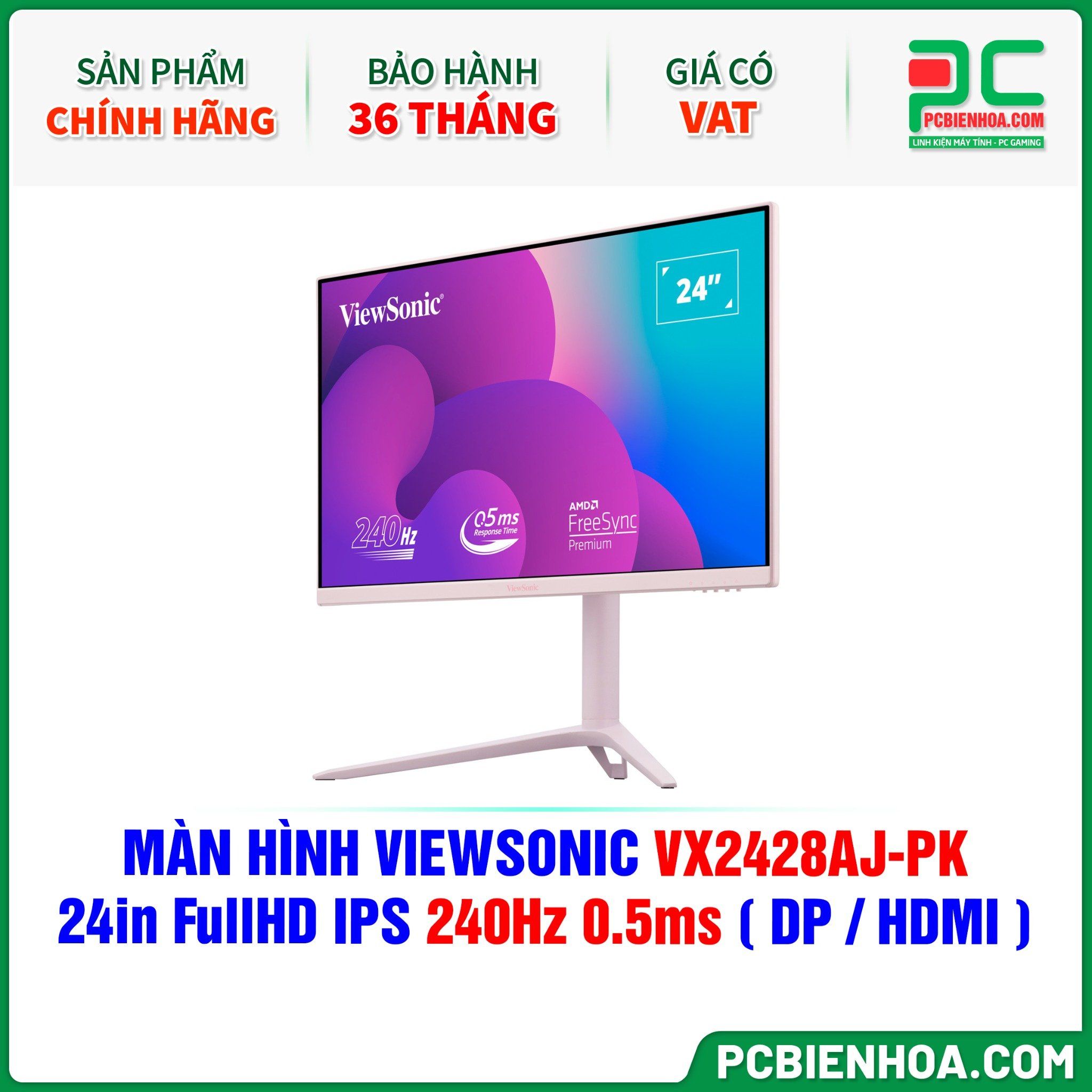 MÀN HÌNH VIEWSONIC VX2428AJ-PK MÀU HỒNG - 24in FullHD IPS 240Hz 0.5ms ( DP / HDMI )