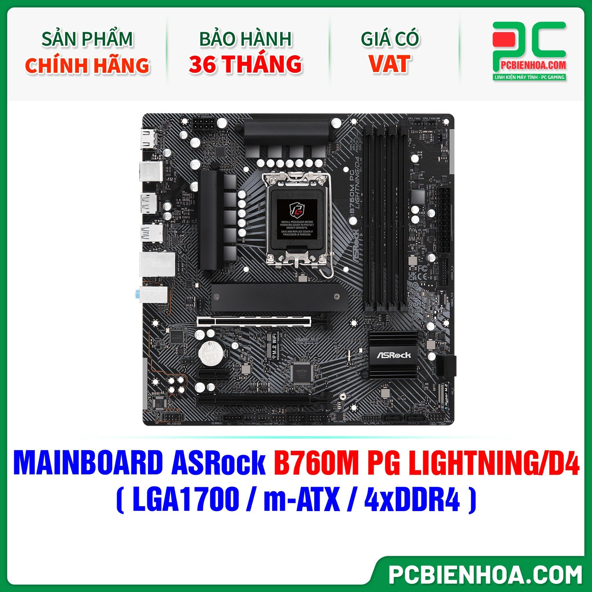MAINBOARD ASRock B760M PG LIGHTNING/D4 ( LGA1700 / m-ATX / 4xDDR4 )