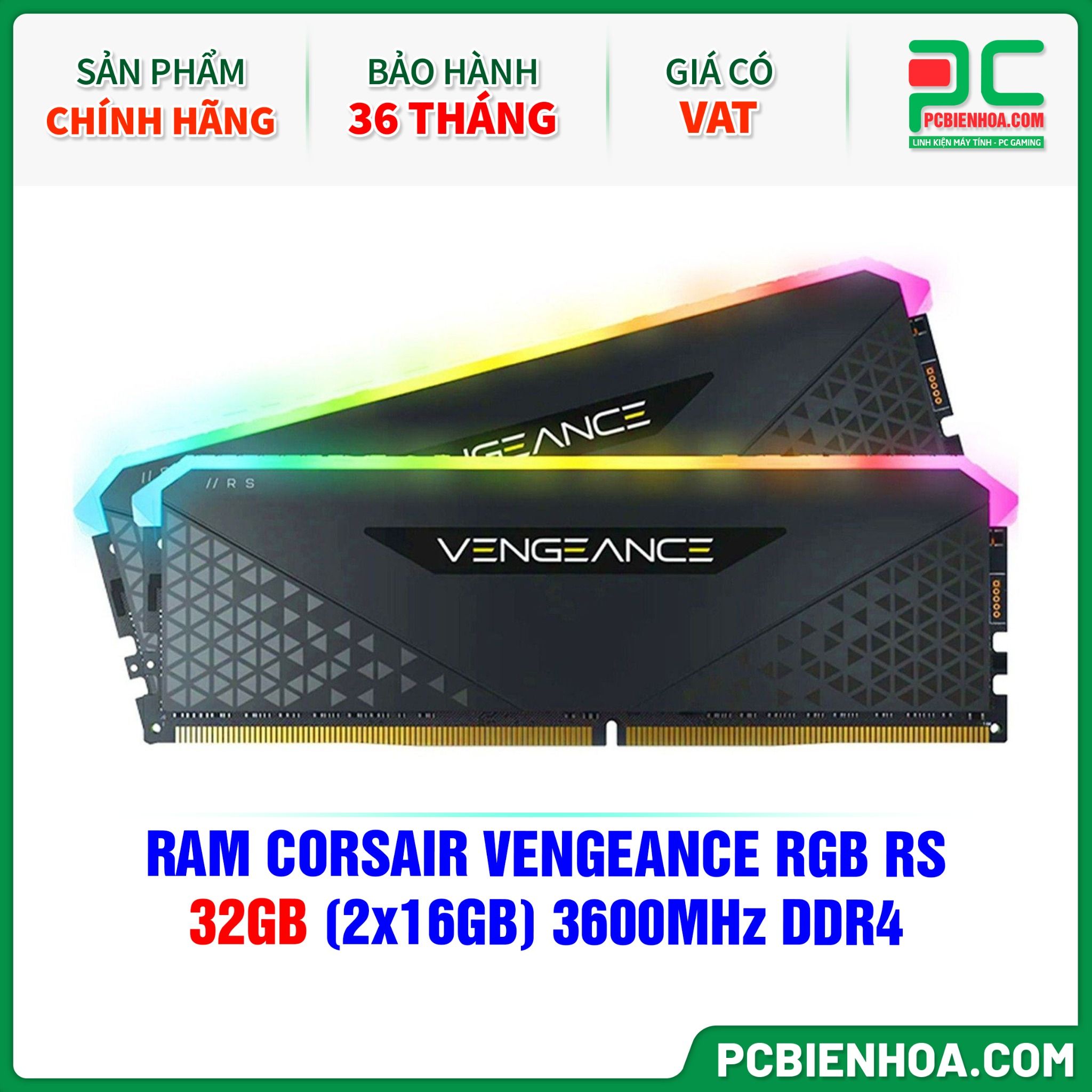 RAM CORSAIR VENGEANCE RGB RS - 32GB (2x16GB) 3600MHz DDR4 (CMG32GX4M2D3600C18)