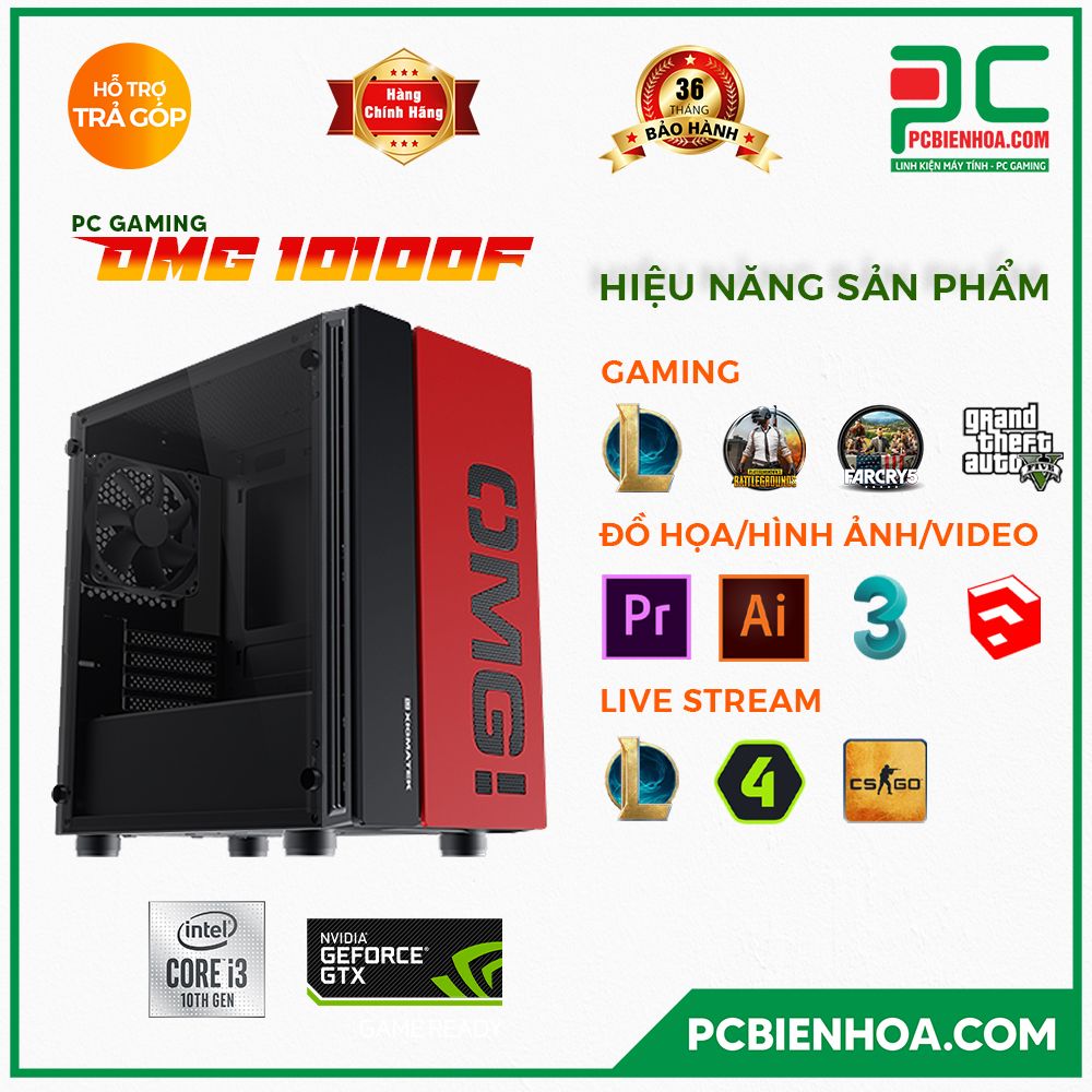 PC GAMING OMG 10100F ( CORE I3 10100F / H510 / GTX1650 / 8GB / 240GB )