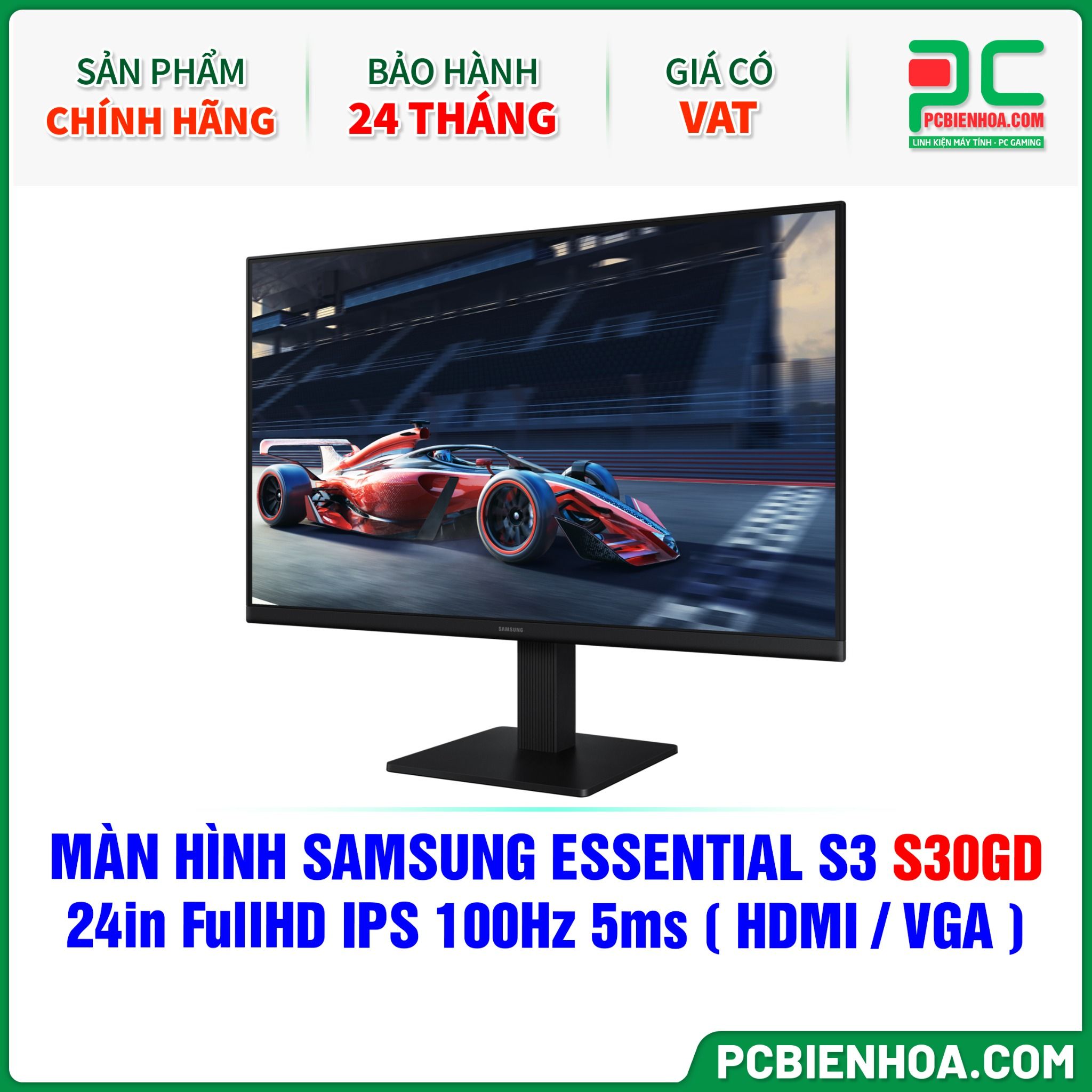 MÀN HÌNH SAMSUNG ESSENTIAL S3 S30GD - 24in FullHD IPS 100Hz 5ms ( HDMI / VGA ) - LS24D300GAEXXV