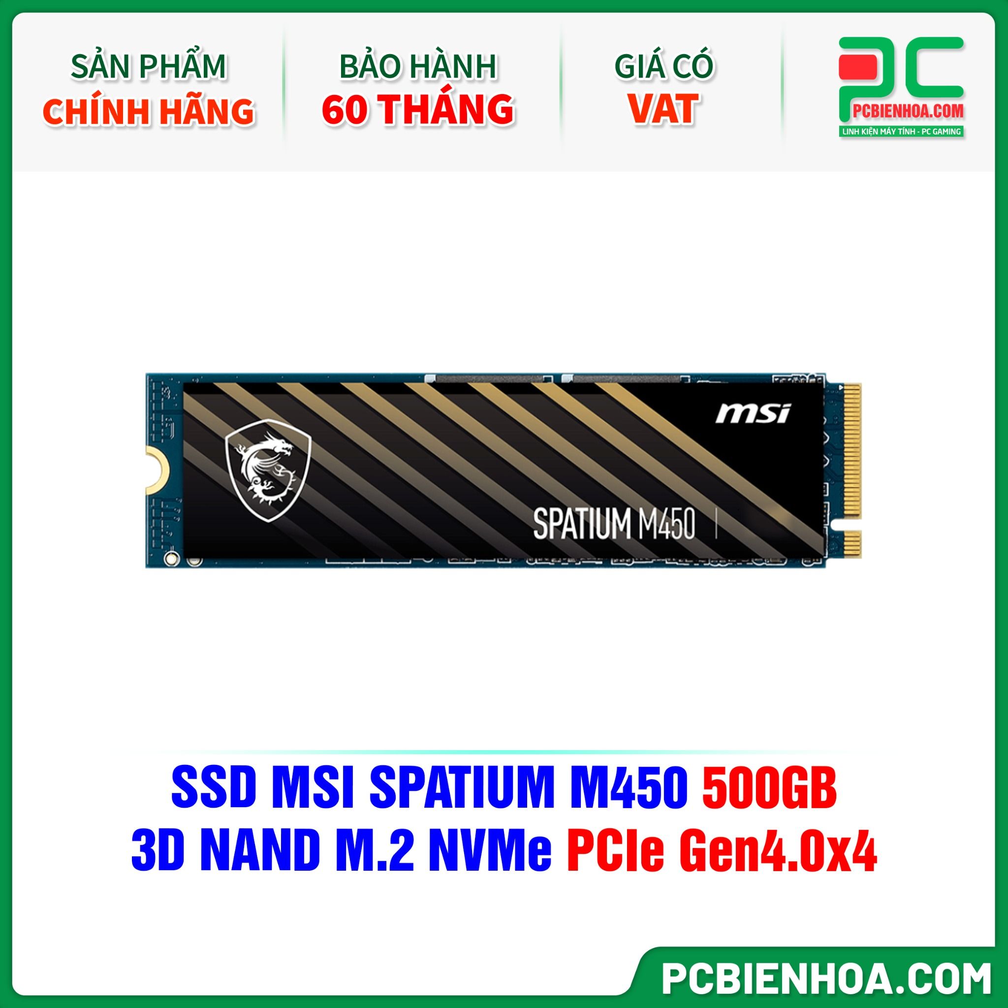 SSD MSI SPATIUM M450 500GB - 3D NAND M.2 NVMe PCIe Gen4.0x4